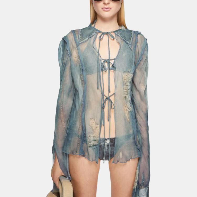 Acne Studios Acne Studios Distressed Tie-Front Button Up Size 34 Size XXS / US 00 / IT 34 - 7 Thumbnail