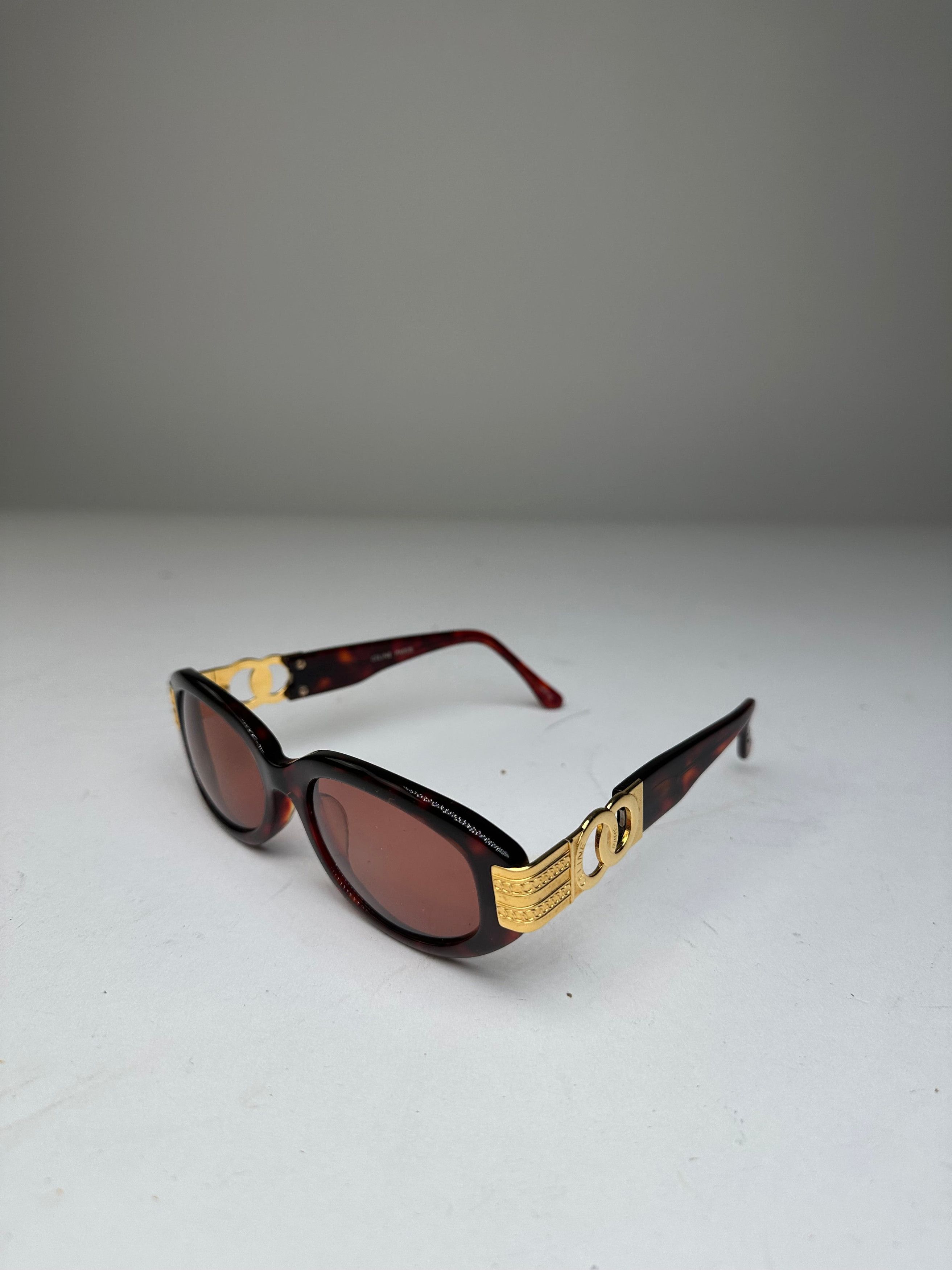 Celine Vintage Acetate Sunglasses Dark Tortoiseshell Gold Size ONE SIZE - 8 Thumbnail