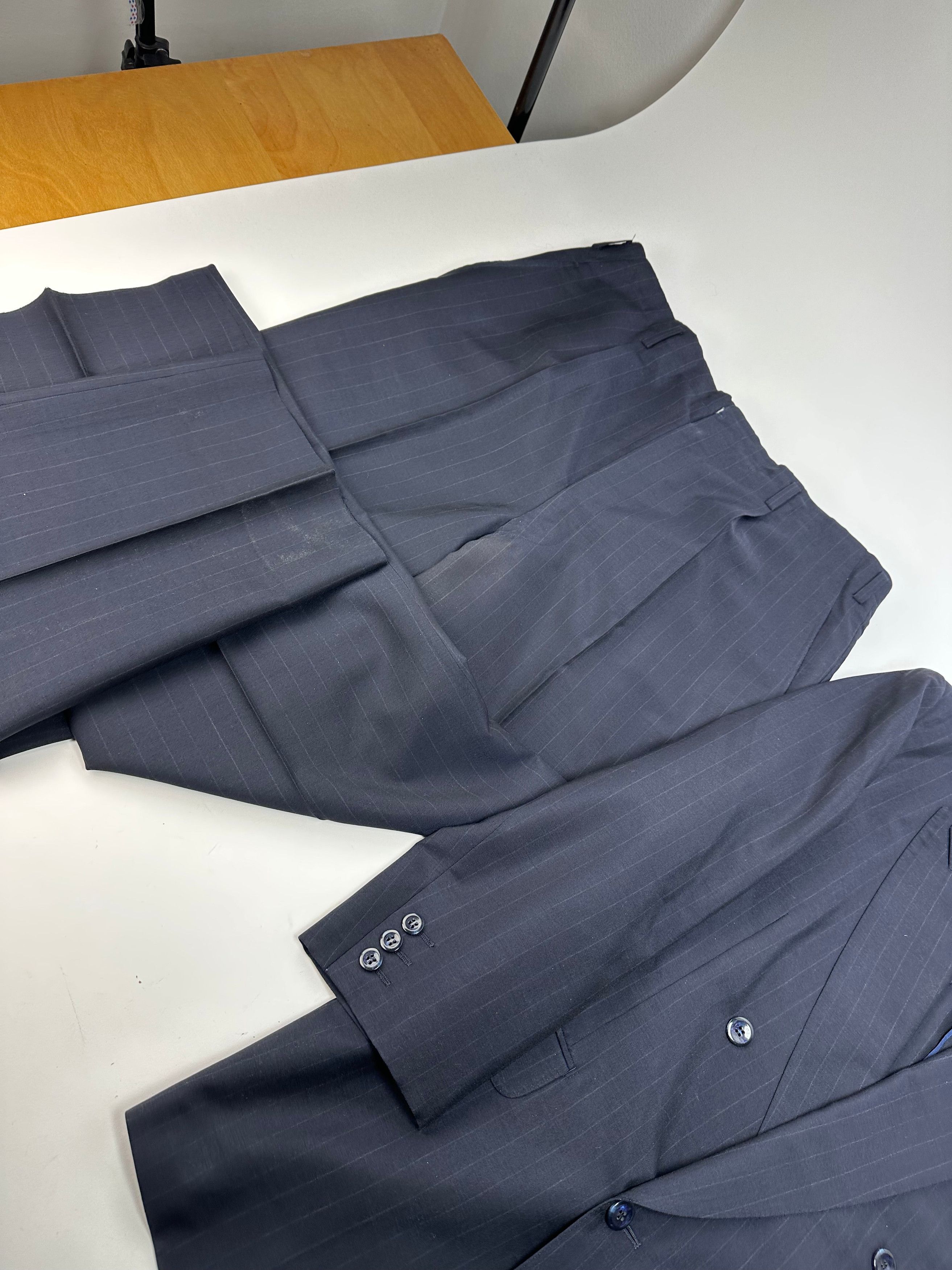 Balenciaga Vintage Pinstripe Wool Suit Navy Early 2000s Size 38R - 2 Thumbnail