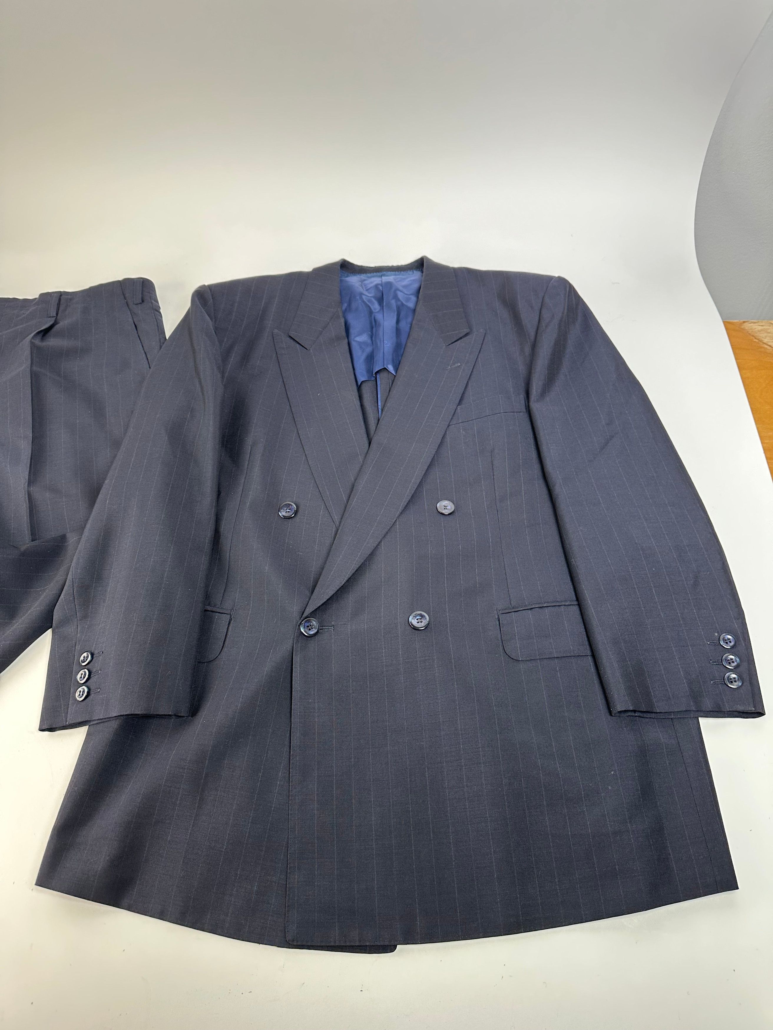 Balenciaga Vintage Pinstripe Wool Suit Navy Early 2000s Size 38R - 3 Thumbnail