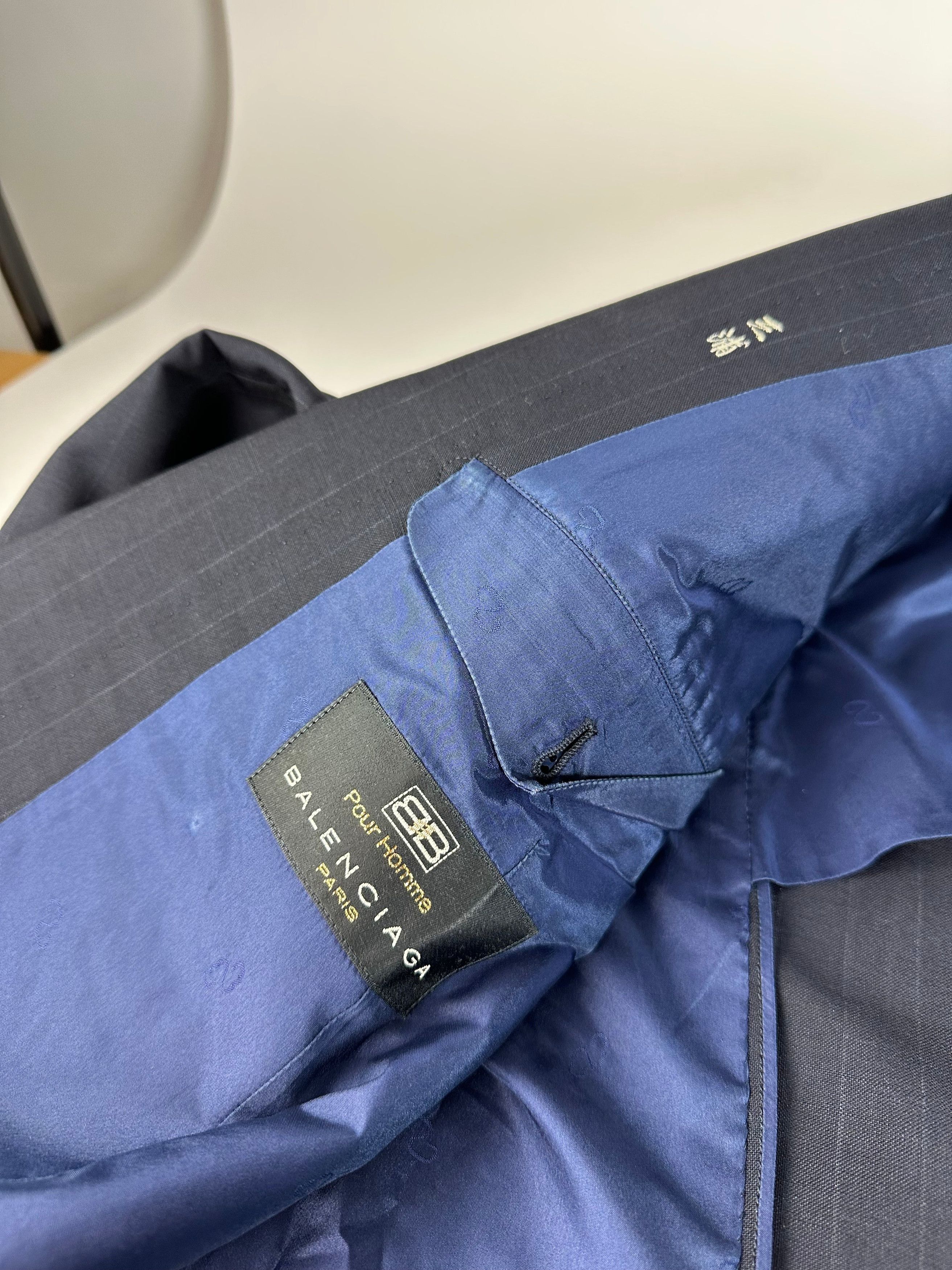 Balenciaga Vintage Pinstripe Wool Suit Navy Early 2000s Size 38R - 5 Thumbnail