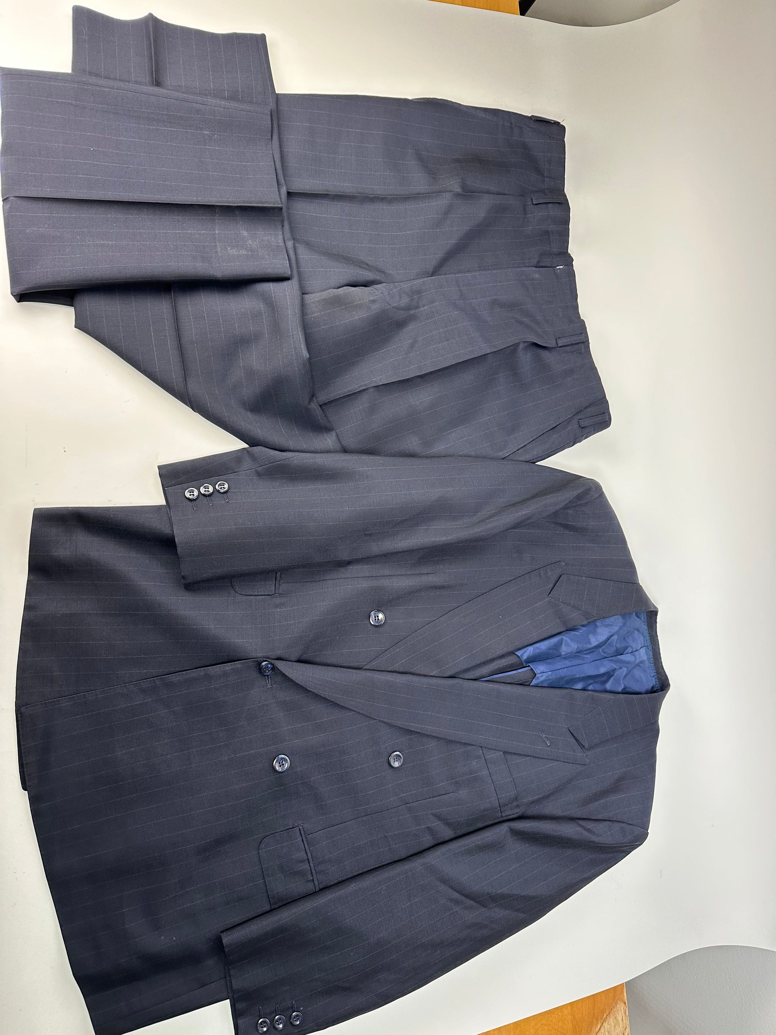Balenciaga Vintage Pinstripe Wool Suit Navy Early 2000s Size 38R - 13 Thumbnail