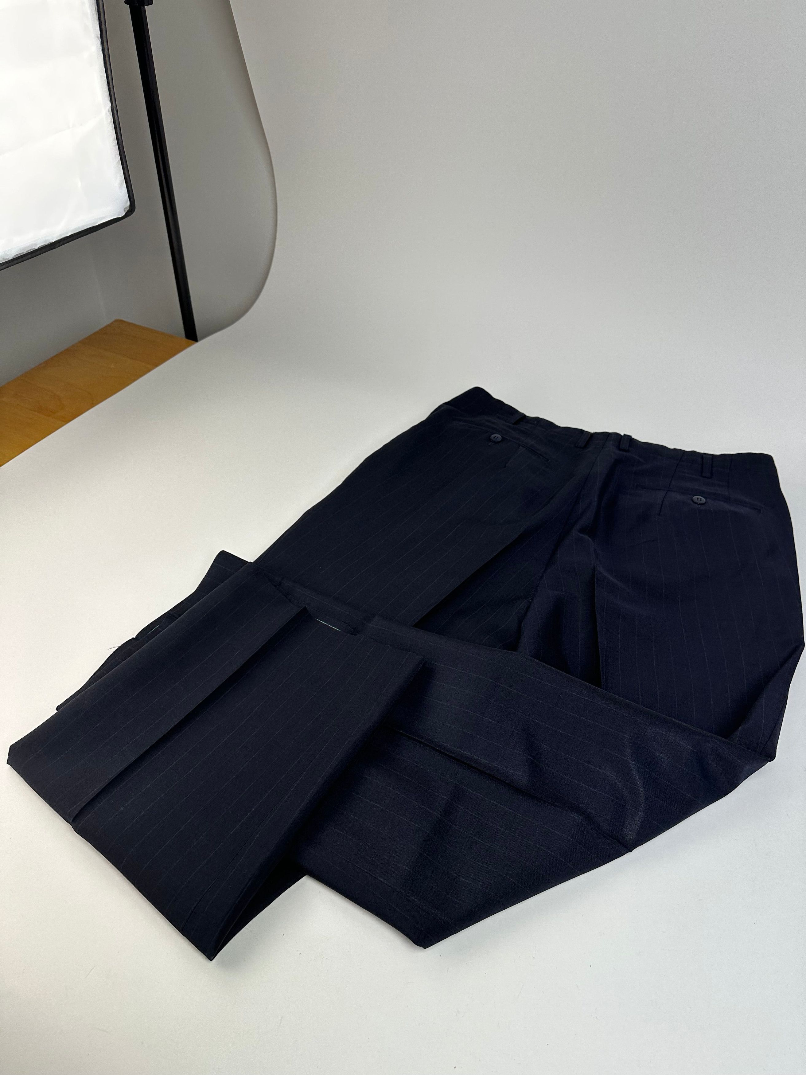 Balenciaga Vintage Pinstripe Wool Suit Navy Early 2000s Size 38R - 11 Thumbnail