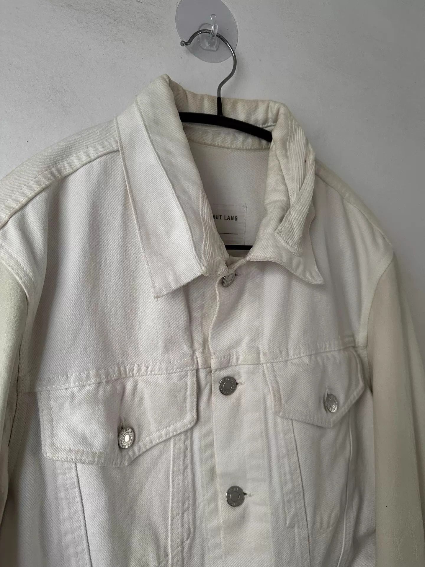Helmut Lang Vintage Slim White Denim Jacket with Leather Sleeves Size US M / EU 48-50 / 2 - 4 Thumbnail