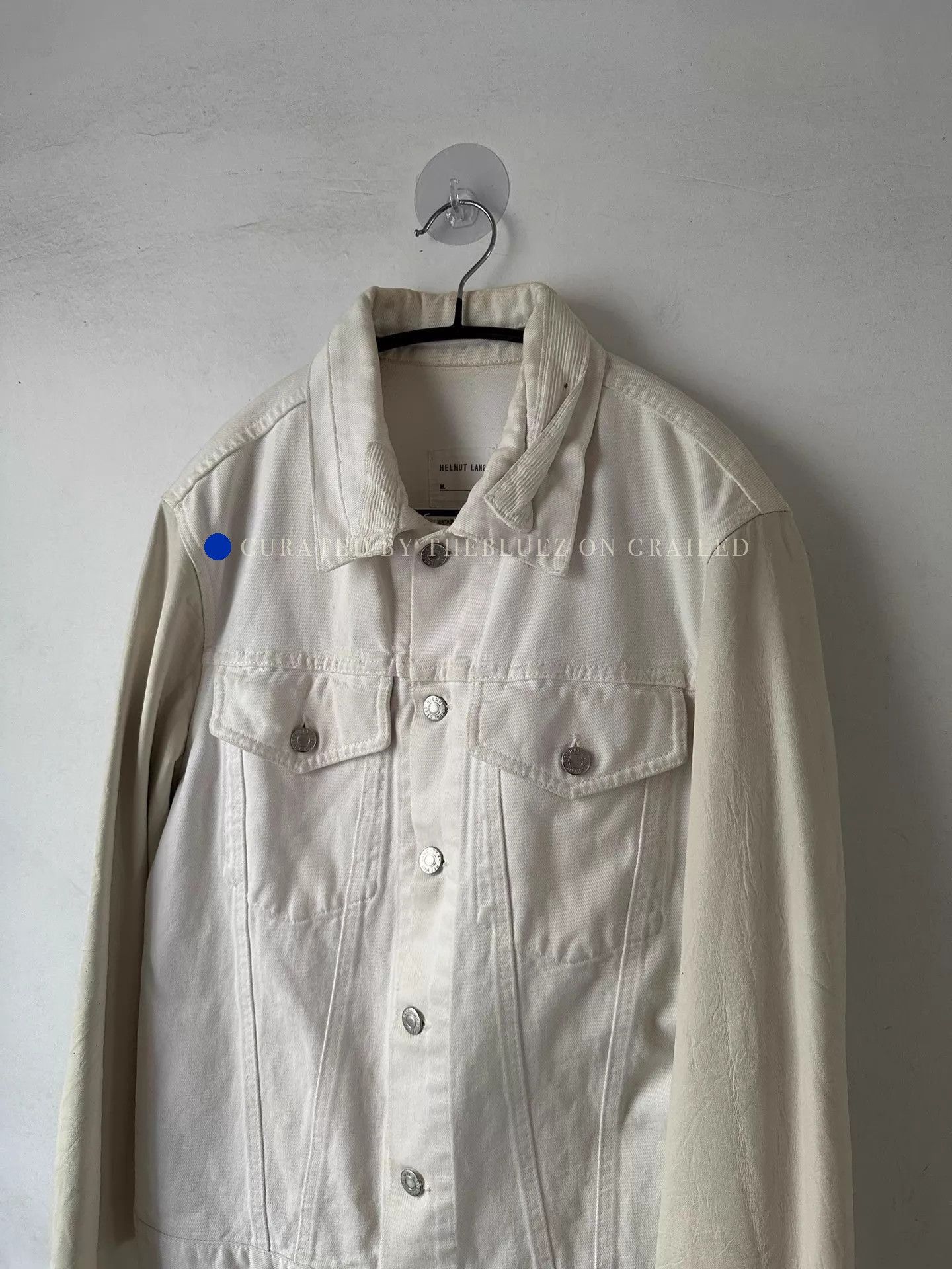 Helmut Lang Vintage Slim White Denim Jacket with Leather Sleeves Size US M / EU 48-50 / 2 - 2 Thumbnail