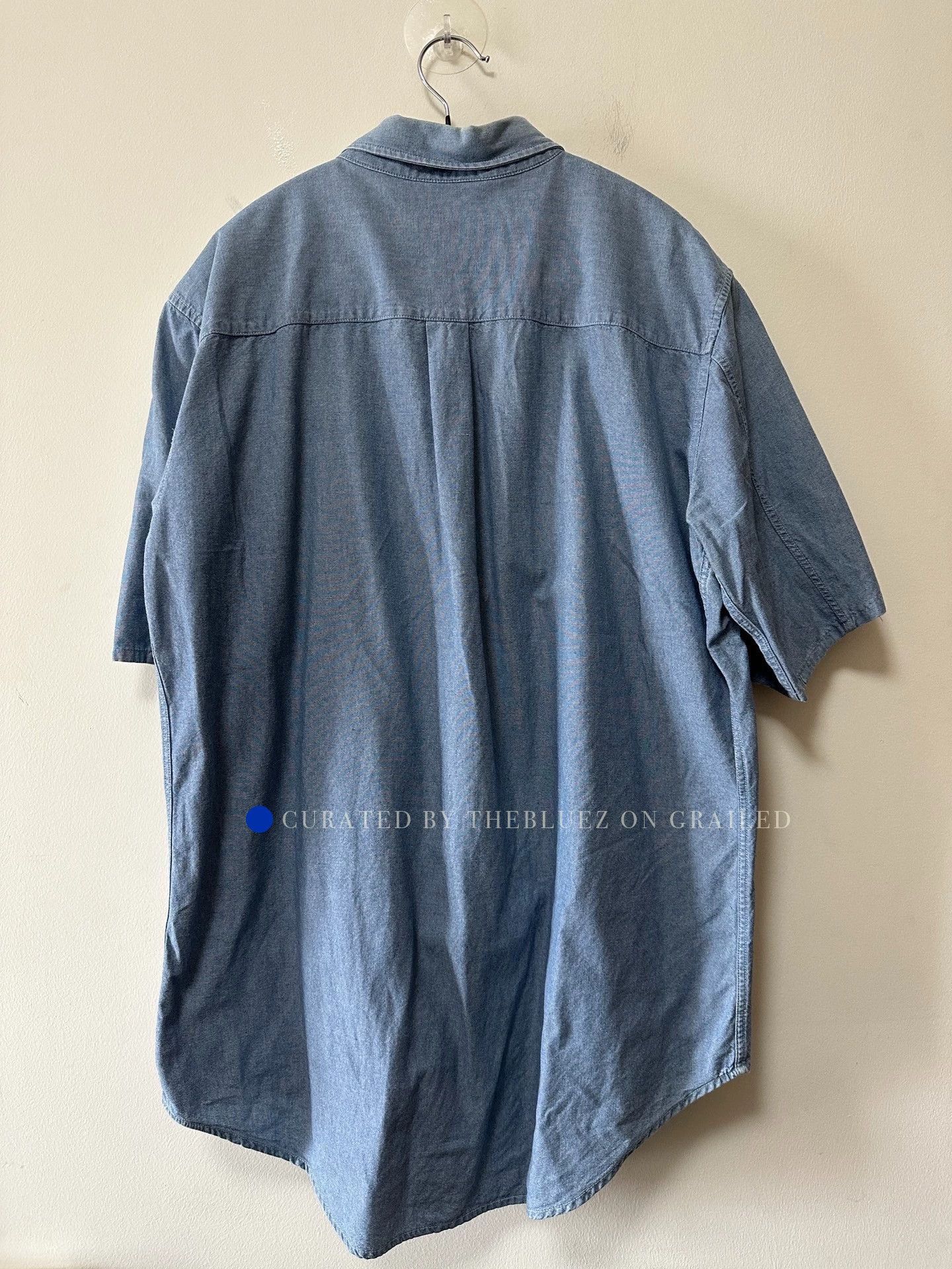 Helmut Lang Vintage Oversized Blue Denim Short Sleeve Shirt Size US L / EU 52-54 / 3 - 2 Thumbnail