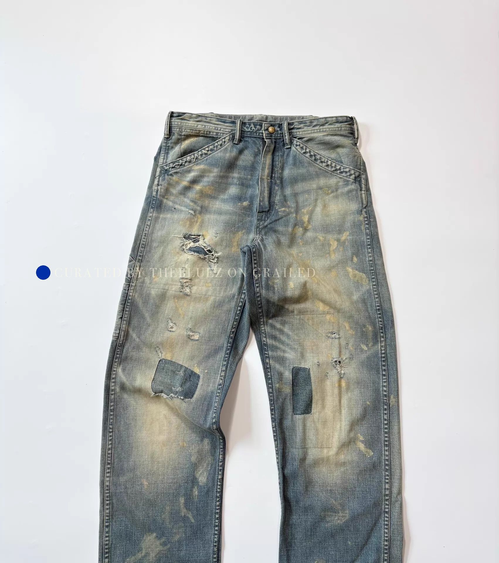 RRL Ralph Lauren Distressed Blue Utility Jeans Size US 30 / EU 46 - 2 Thumbnail