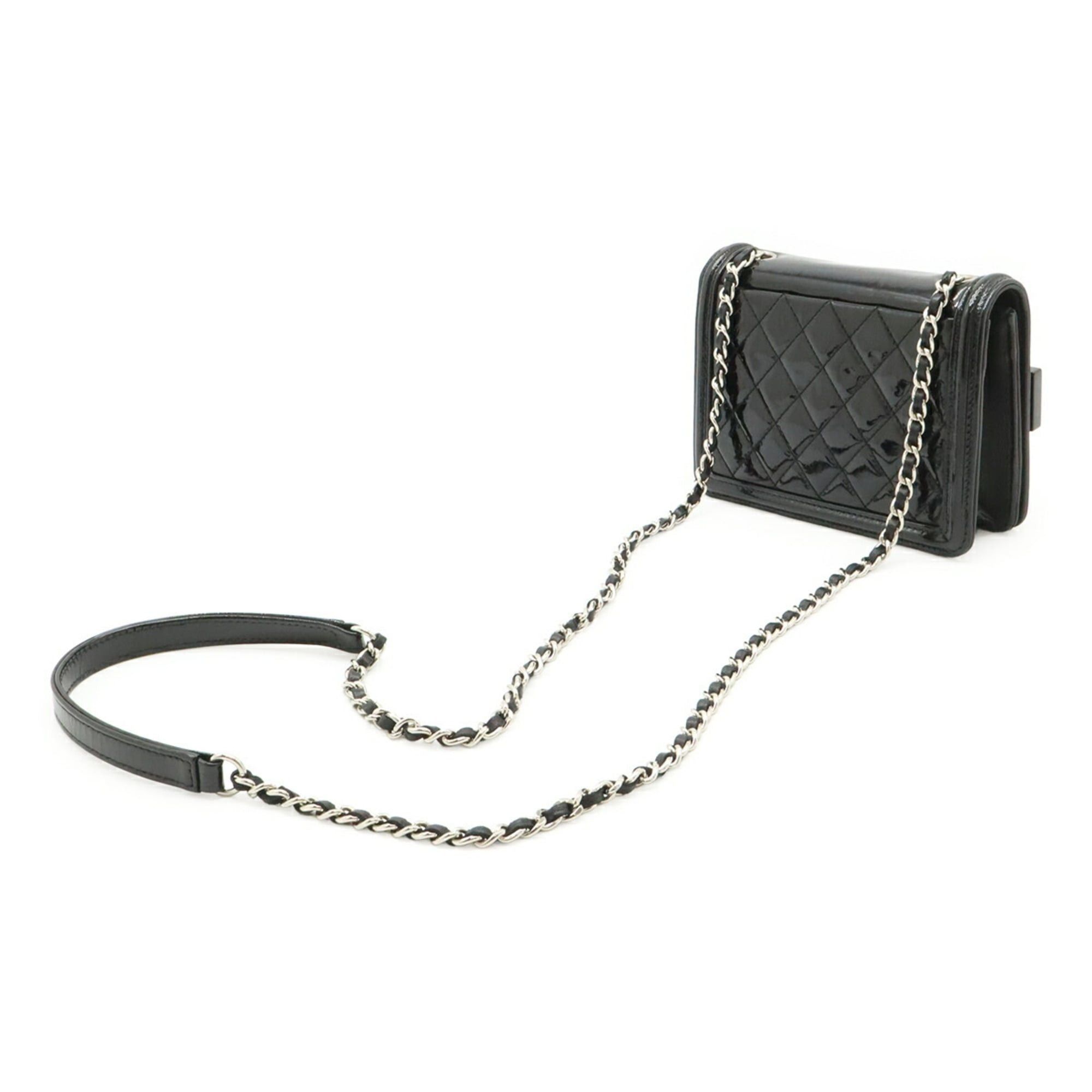 Chanel CHANEL Lego Boy Plastic Coco Mark Border Chain Shoulder Bag Pouch Leather Black White Size ONE SIZE - 3 Thumbnail
