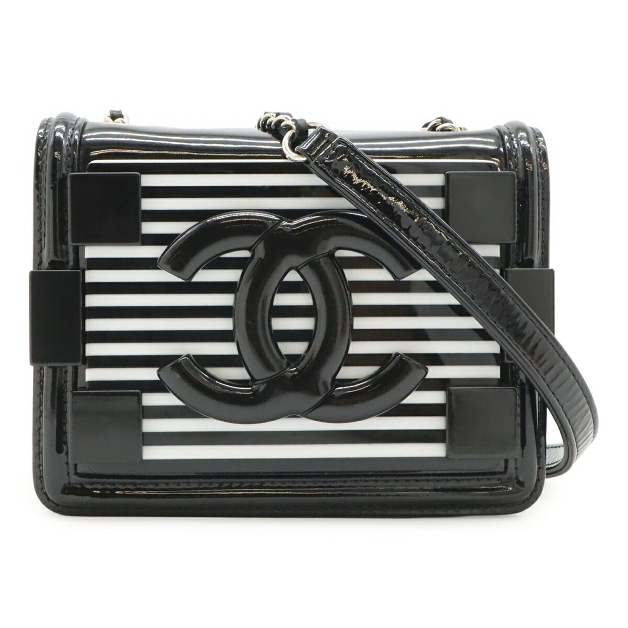 Chanel CHANEL Lego Boy Plastic Coco Mark Border Chain Shoulder Bag Pouch Leather Black White Size ONE SIZE - 2 Thumbnail
