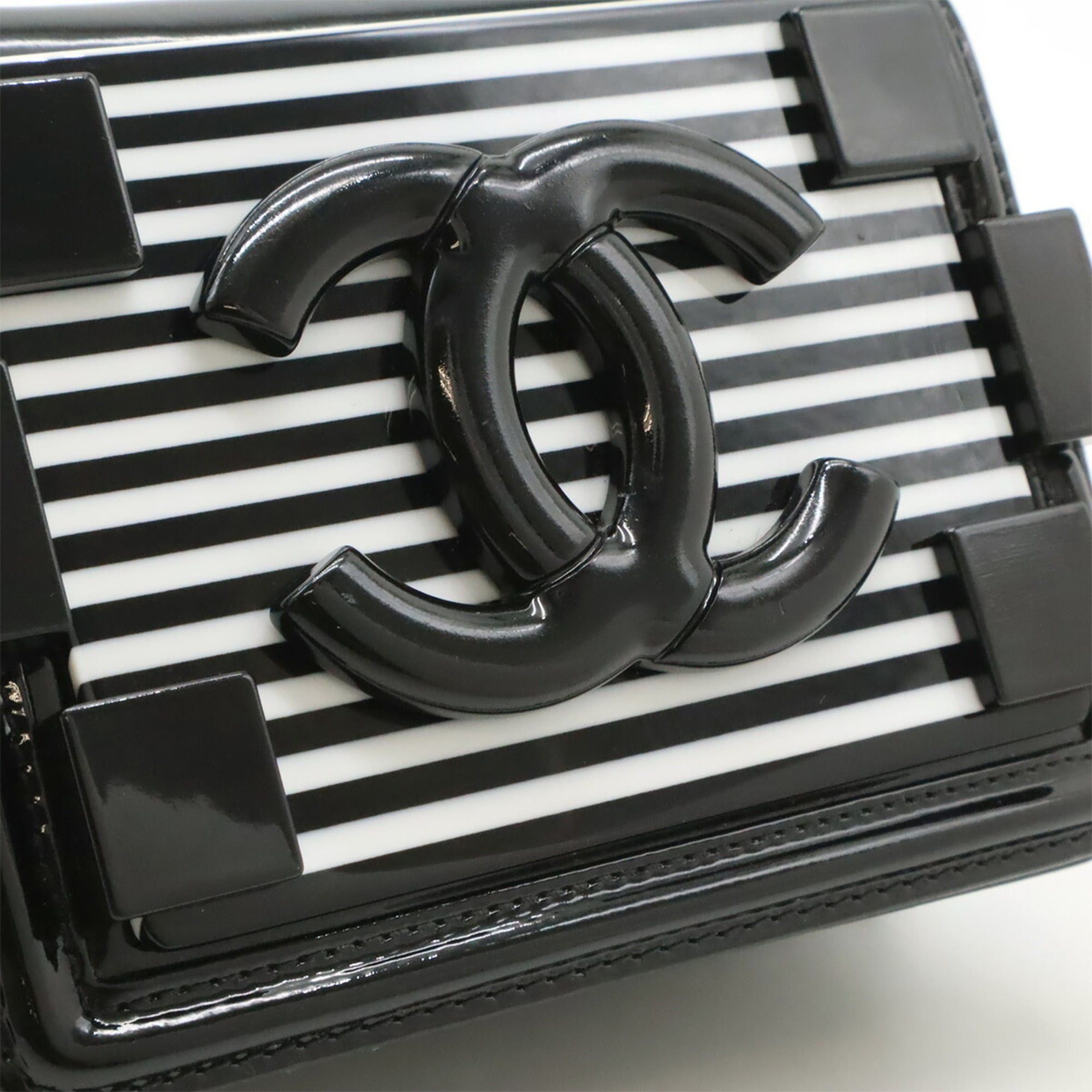 Chanel CHANEL Lego Boy Plastic Coco Mark Border Chain Shoulder Bag Pouch Leather Black White Size ONE SIZE - 10 Thumbnail