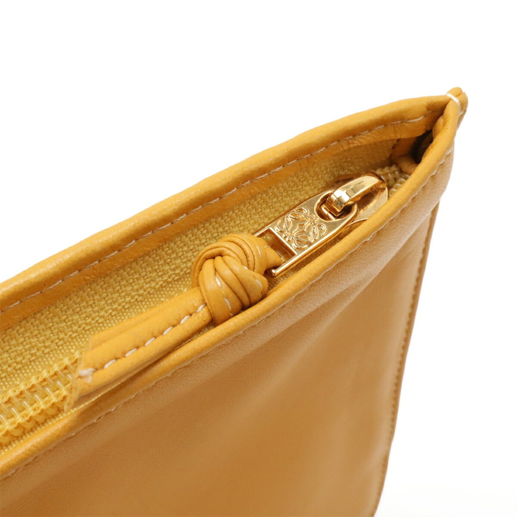 Loewe LOEWE Anagram Handbag Pouch Clutch Bag Striped Mesh Leather Mustard Size ONE SIZE - 5 Thumbnail