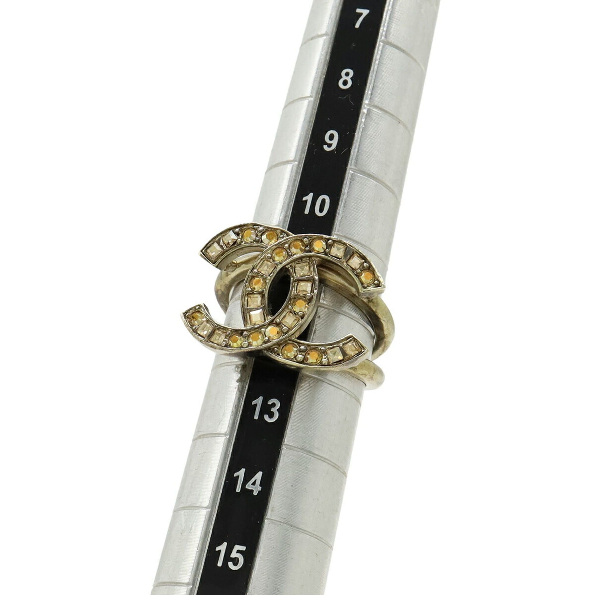 Chanel CHANEL Coco Mark Rhinestone Ring, GP Gold, Orange, Japanese Size Approx. 1 (C21S) Size ONE SIZE - 7 Thumbnail