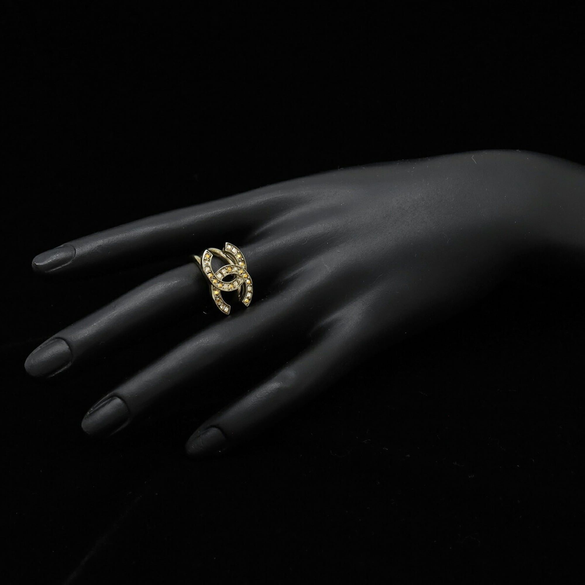 Chanel CHANEL Coco Mark Rhinestone Ring, GP Gold, Orange, Japanese Size Approx. 1 (C21S) Size ONE SIZE - 8 Thumbnail