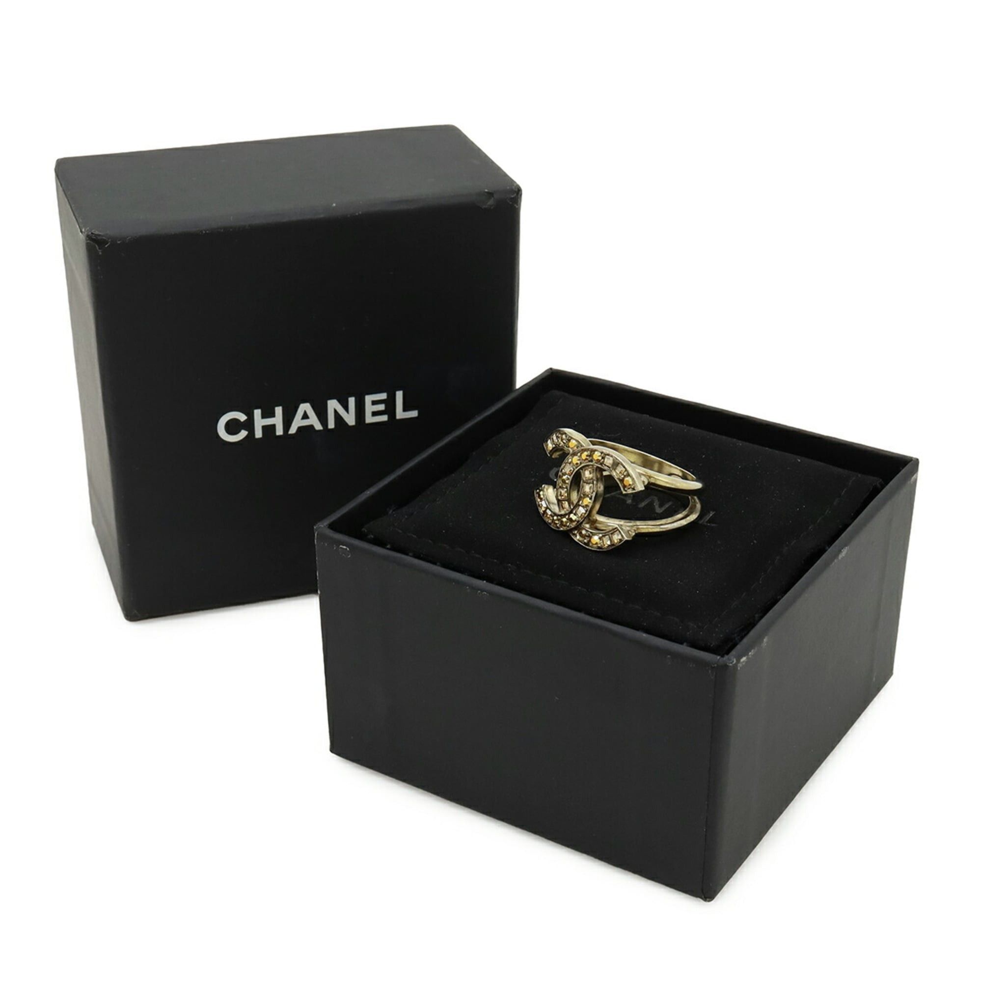 Chanel CHANEL Coco Mark Rhinestone Ring, GP Gold, Orange, Japanese Size Approx. 1 (C21S) Size ONE SIZE - 9 Thumbnail
