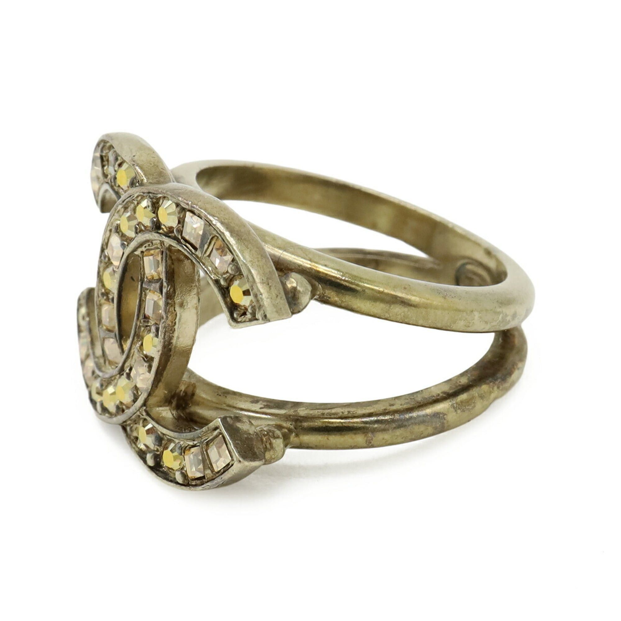 Chanel CHANEL Coco Mark Rhinestone Ring, GP Gold, Orange, Japanese Size Approx. 1 (C21S) Size ONE SIZE - 3 Thumbnail