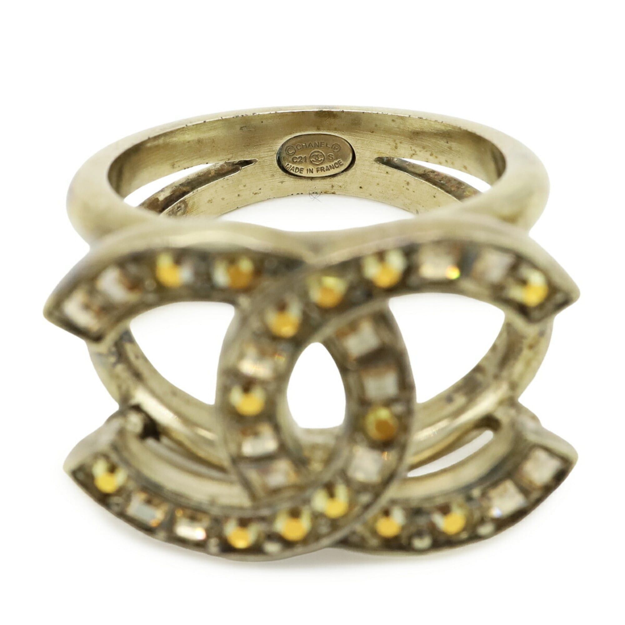 Chanel CHANEL Coco Mark Rhinestone Ring, GP Gold, Orange, Japanese Size Approx. 1 (C21S) Size ONE SIZE - 6 Thumbnail