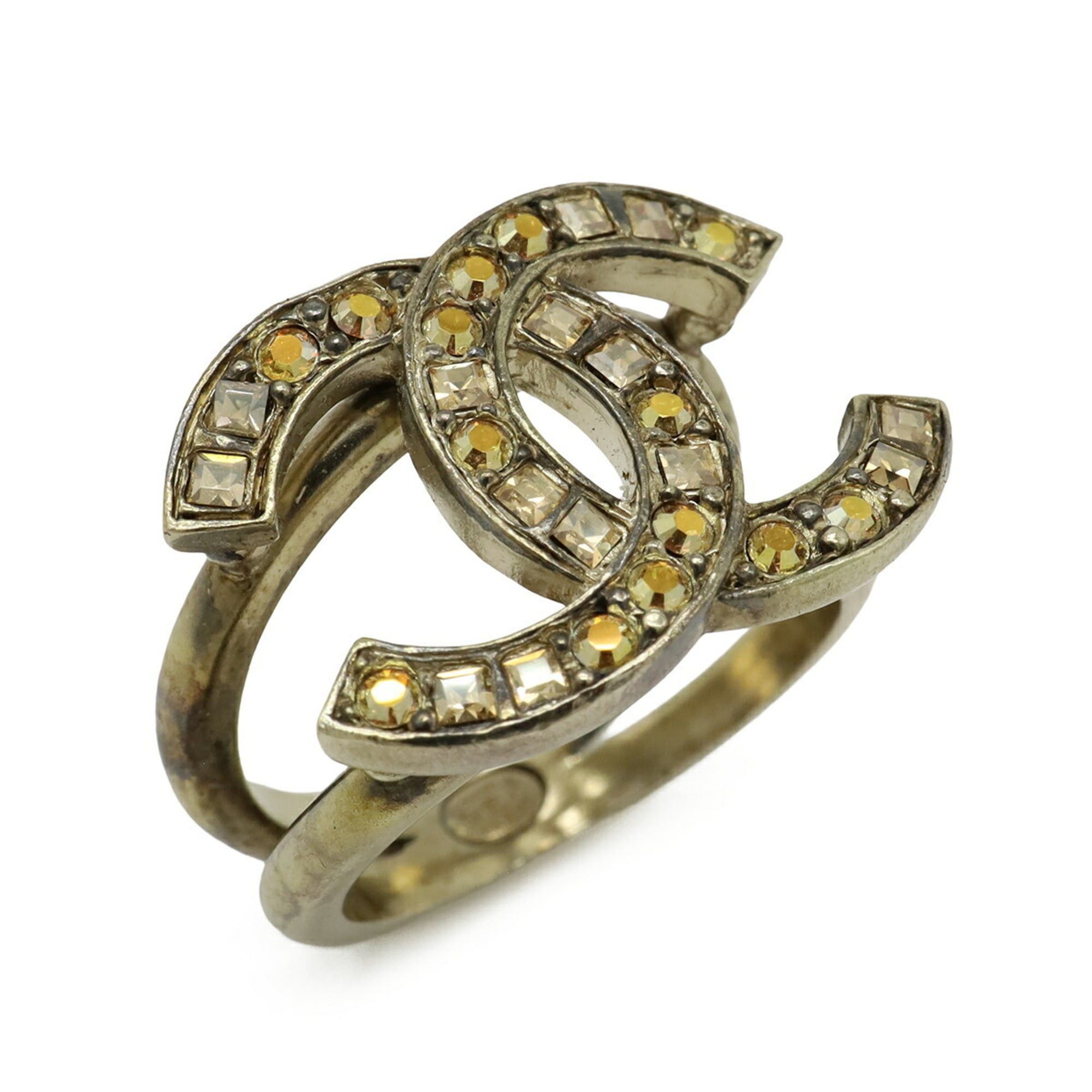 Chanel CHANEL Coco Mark Rhinestone Ring, GP Gold, Orange, Japanese Size Approx. 1 (C21S) Size ONE SIZE - 5 Thumbnail