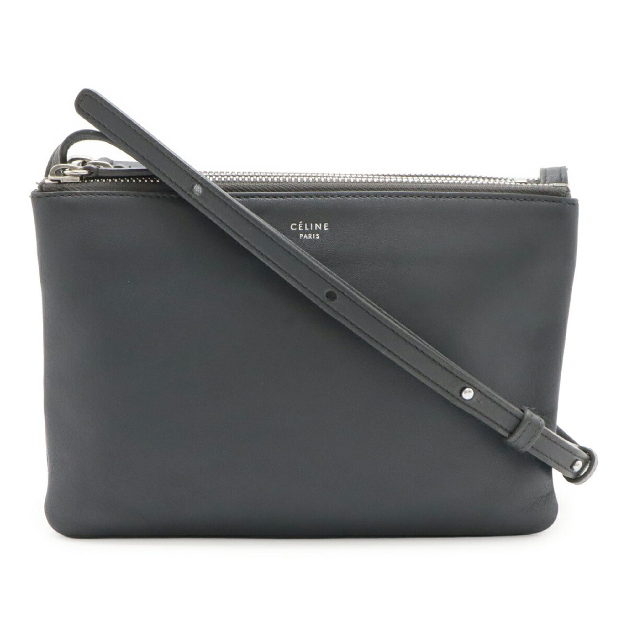 Celine CELINE Trio Small Shoulder Bag, Pouch, Handbag, Leather, Charcoal Gray, 165113 Size ONE SIZE - 2 Thumbnail