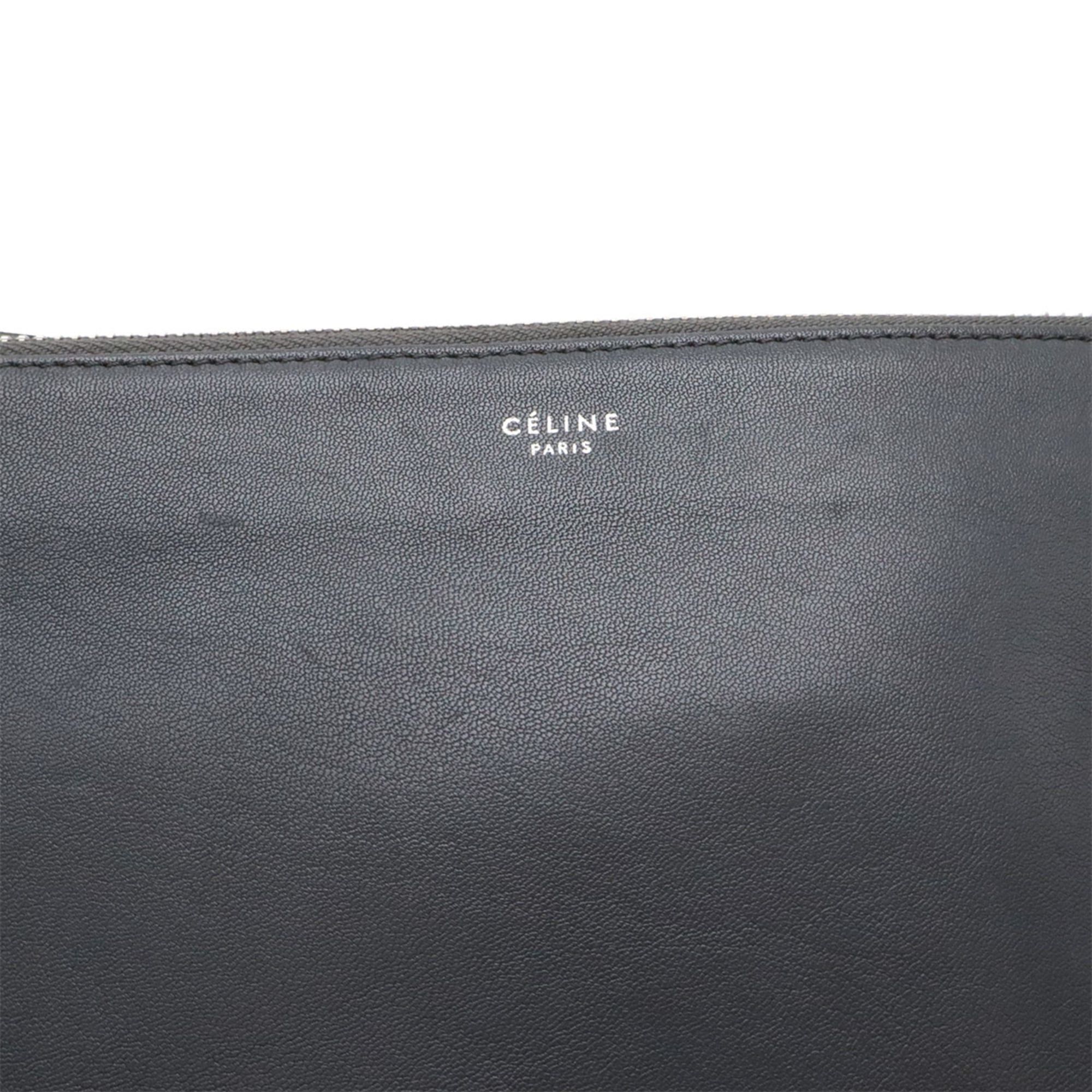 Celine CELINE Trio Small Shoulder Bag, Pouch, Handbag, Leather, Charcoal Gray, 165113 Size ONE SIZE - 5 Thumbnail
