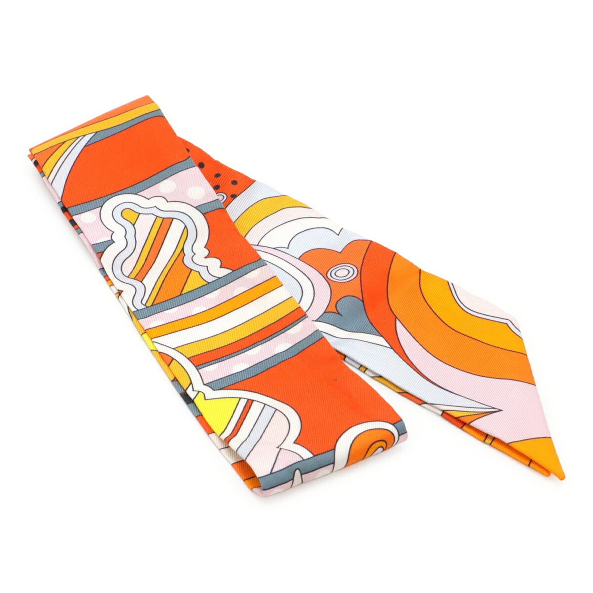 Hermes HERMES Twilly Scarf Muffler Handbag Faubourg Rainbow 100% Silk Orange Multicolor Size ONE SIZE - 3 Thumbnail