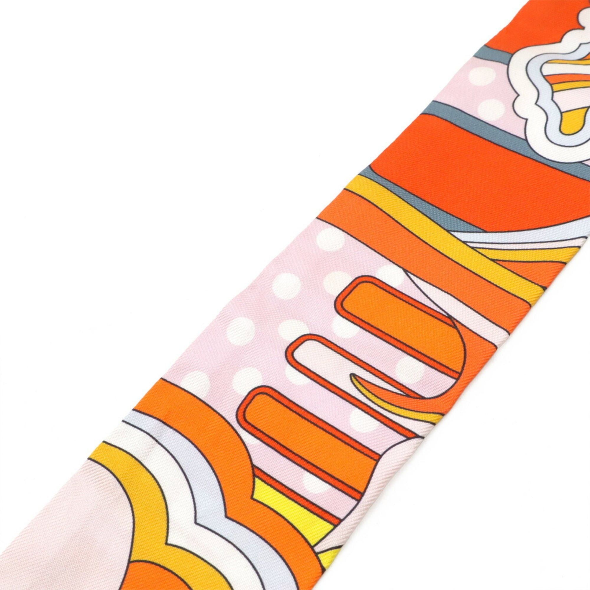 Hermes HERMES Twilly Scarf Muffler Handbag Faubourg Rainbow 100% Silk Orange Multicolor Size ONE SIZE - 6 Thumbnail
