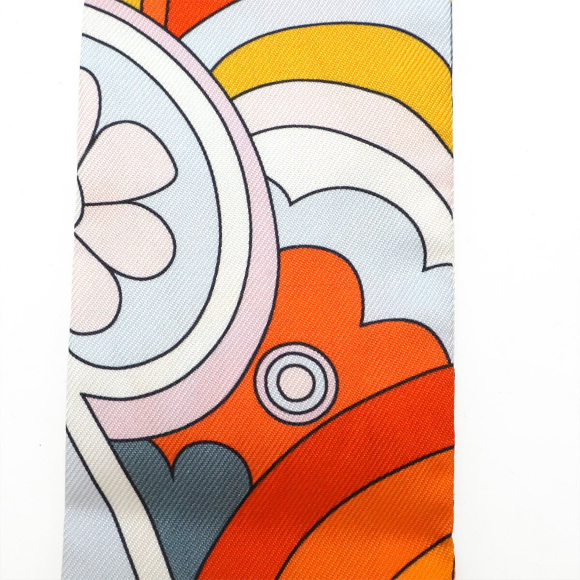 Hermes HERMES Twilly Scarf Muffler Handbag Faubourg Rainbow 100% Silk Orange Multicolor Size ONE SIZE - 5 Thumbnail
