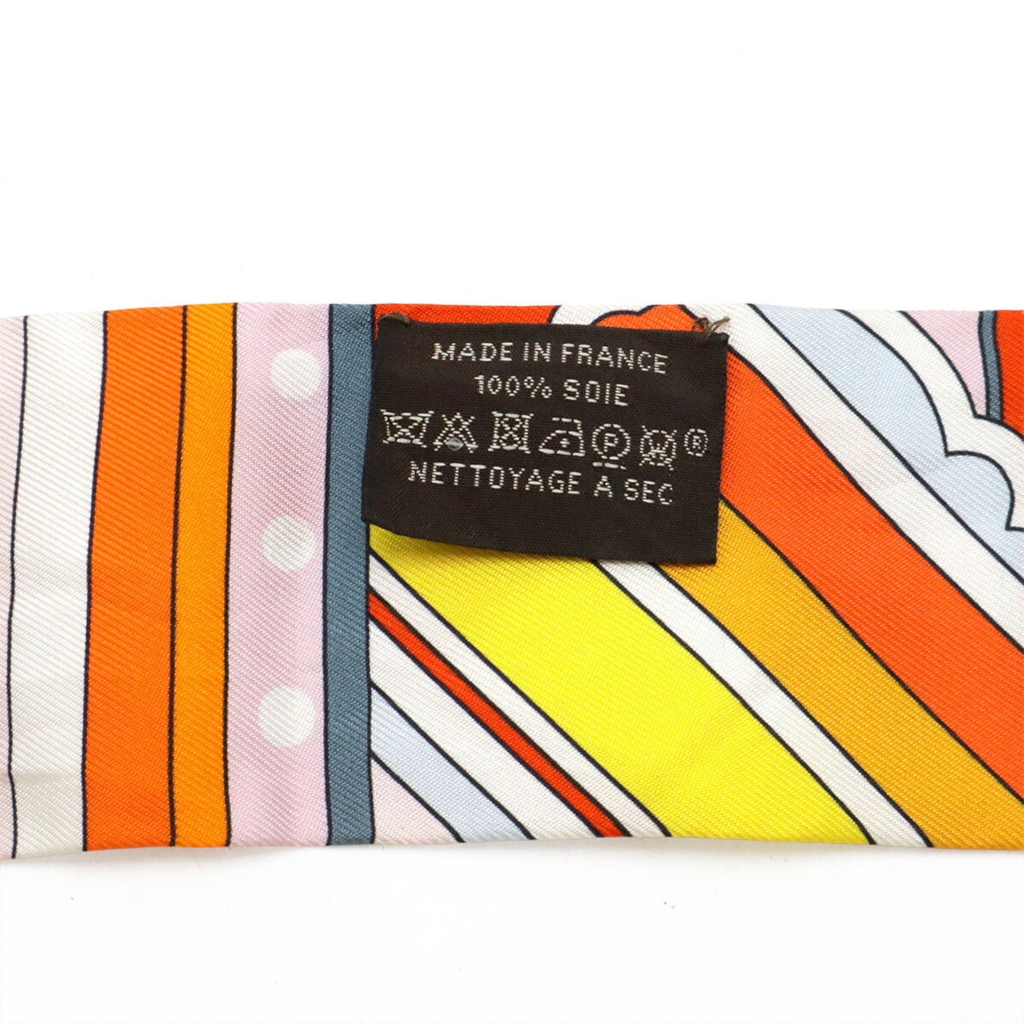 Hermes HERMES Twilly Scarf Muffler Handbag Faubourg Rainbow 100% Silk Orange Multicolor Size ONE SIZE - 7 Thumbnail