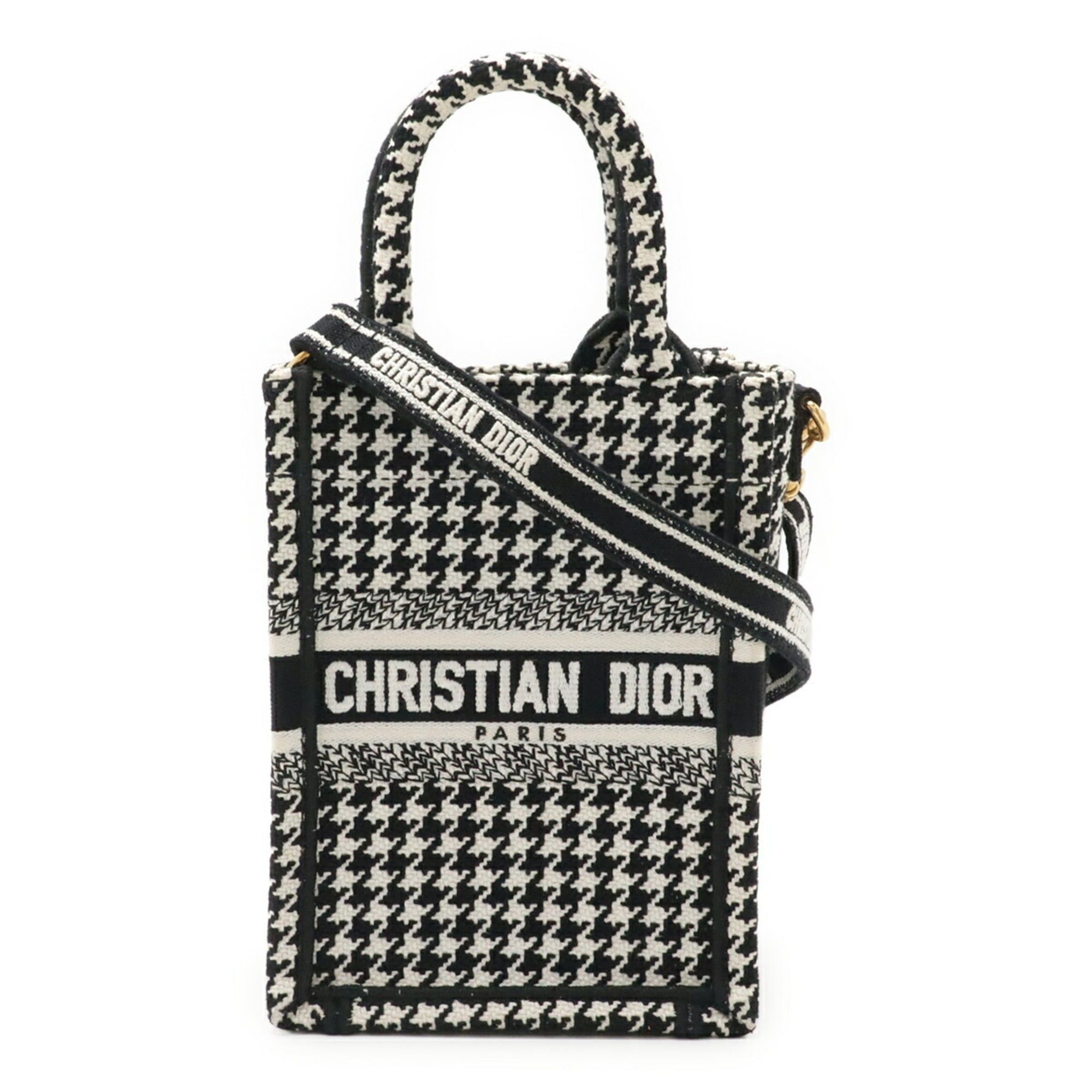 Dior Christian Dior Book Tote Phone Bag Shoulder Canvas Houndstooth Black White Size ONE SIZE - 2 Thumbnail
