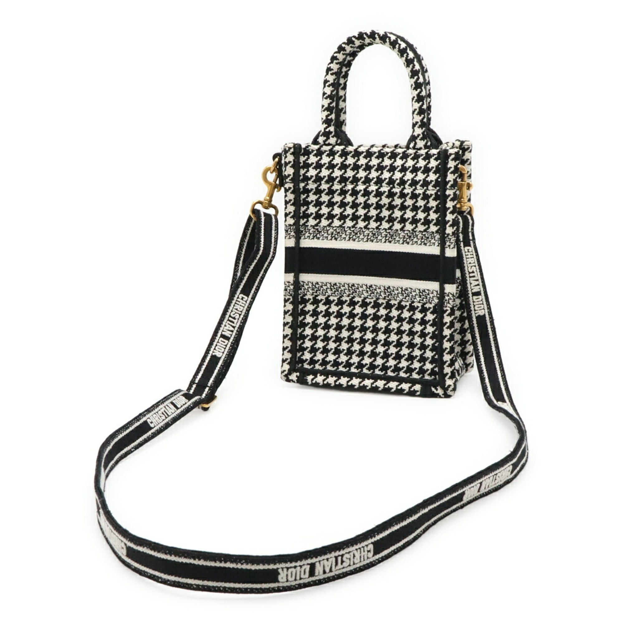Dior Christian Dior Book Tote Phone Bag Shoulder Canvas Houndstooth Black White Size ONE SIZE - 3 Thumbnail