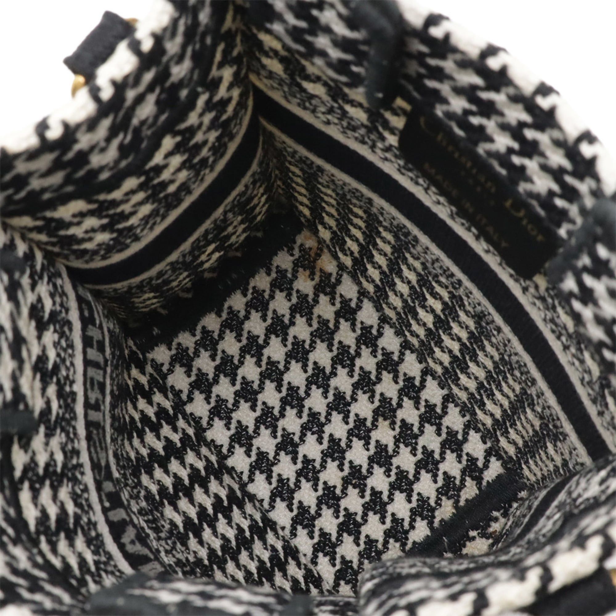 Dior Christian Dior Book Tote Phone Bag Shoulder Canvas Houndstooth Black White Size ONE SIZE - 9 Thumbnail