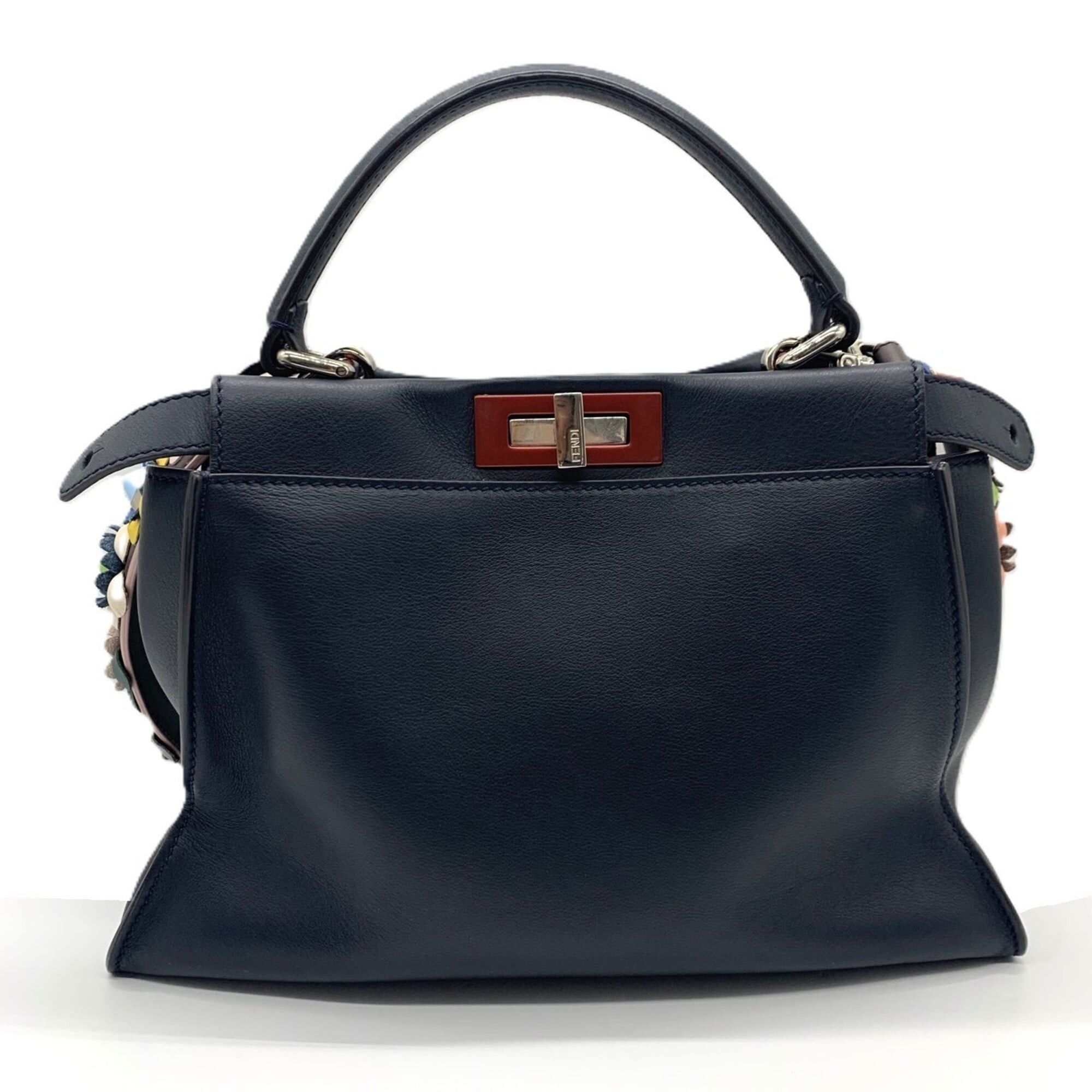 Fendi Fendi Peekaboo Regular Iconic Model 2-Way Bag Leather Dark Navy / Red FENDI Size ONE SIZE - 2 Thumbnail