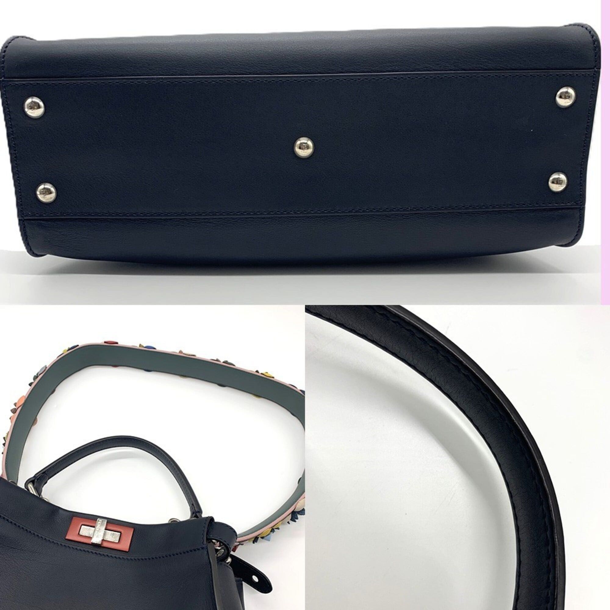 Fendi Fendi Peekaboo Regular Iconic Model 2-Way Bag Leather Dark Navy / Red FENDI Size ONE SIZE - 4 Thumbnail