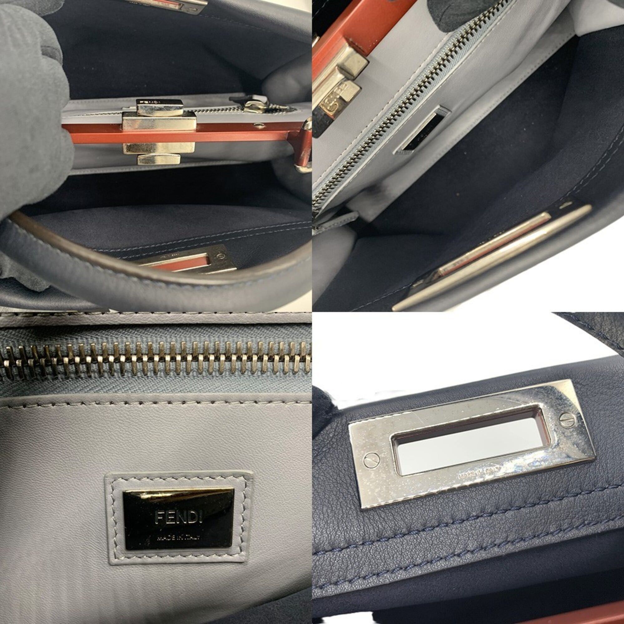 Fendi Fendi Peekaboo Regular Iconic Model 2-Way Bag Leather Dark Navy / Red FENDI Size ONE SIZE - 7 Thumbnail