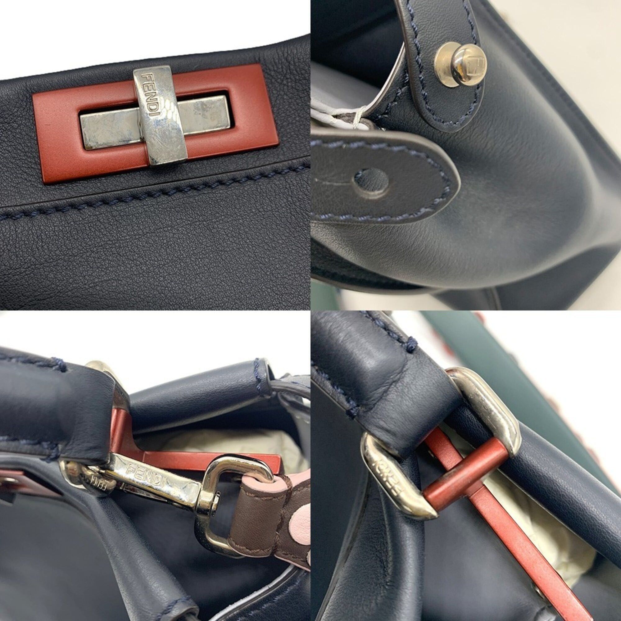 Fendi Fendi Peekaboo Regular Iconic Model 2-Way Bag Leather Dark Navy / Red FENDI Size ONE SIZE - 6 Thumbnail