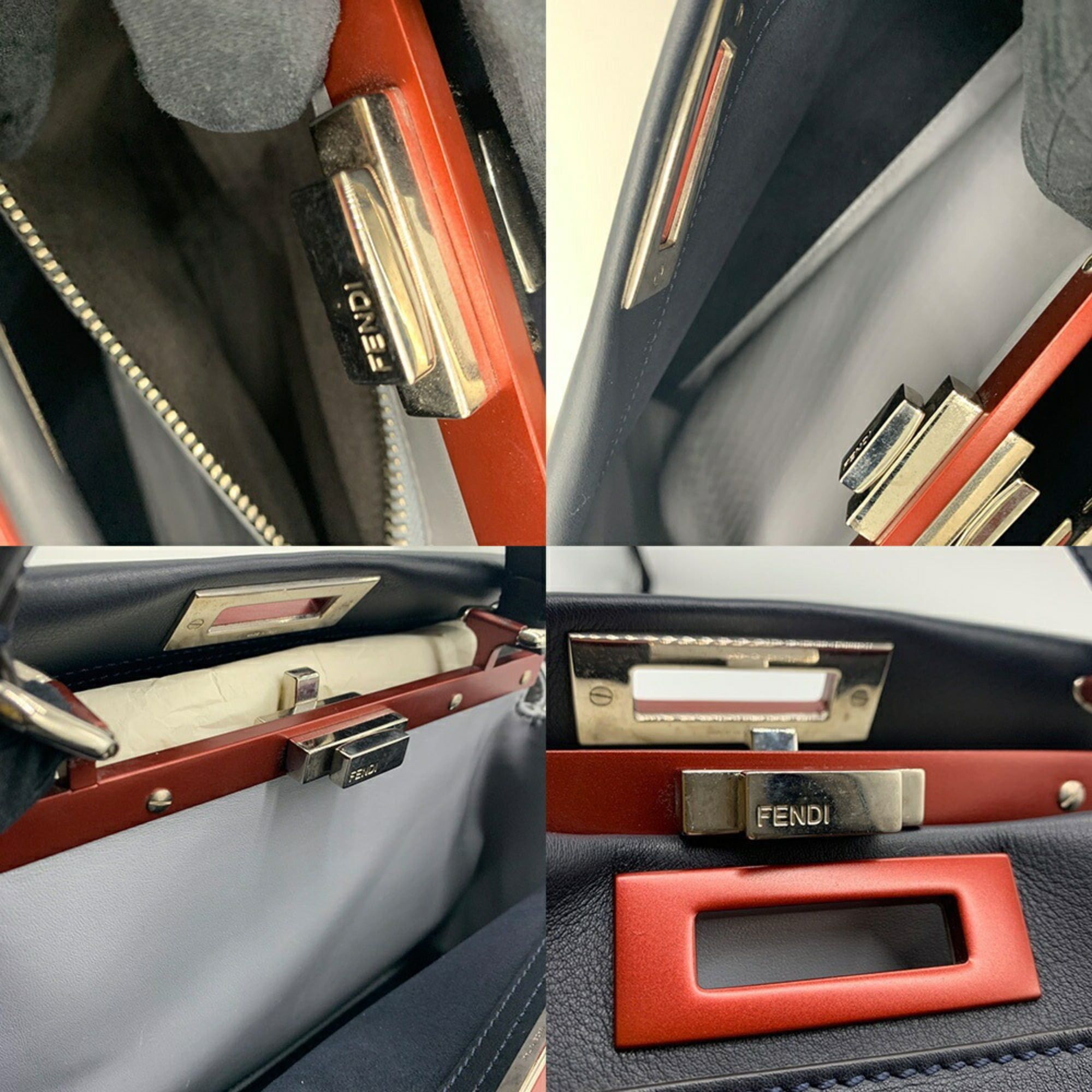 Fendi Fendi Peekaboo Regular Iconic Model 2-Way Bag Leather Dark Navy / Red FENDI Size ONE SIZE - 8 Thumbnail