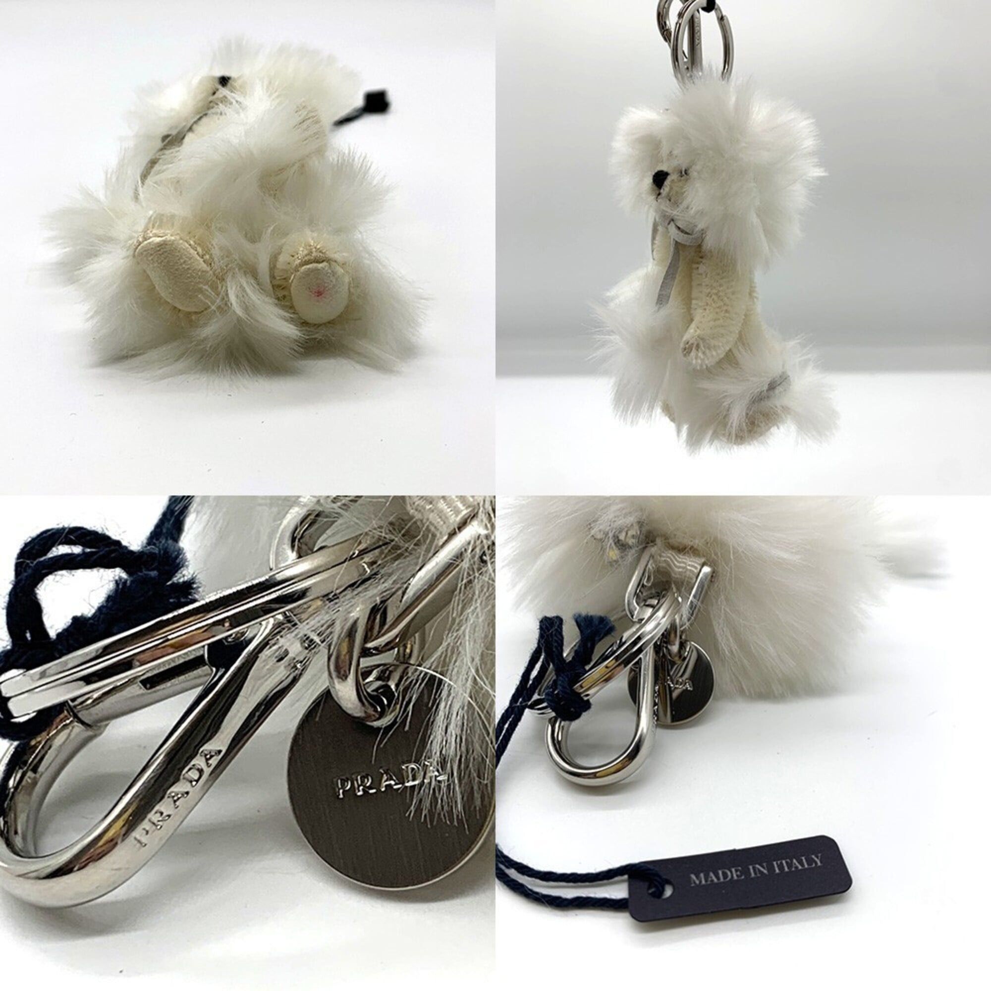 Prada Prada Trick White Fur Teddy Bear Bag Charm PRADA Size ONE SIZE - 4 Thumbnail