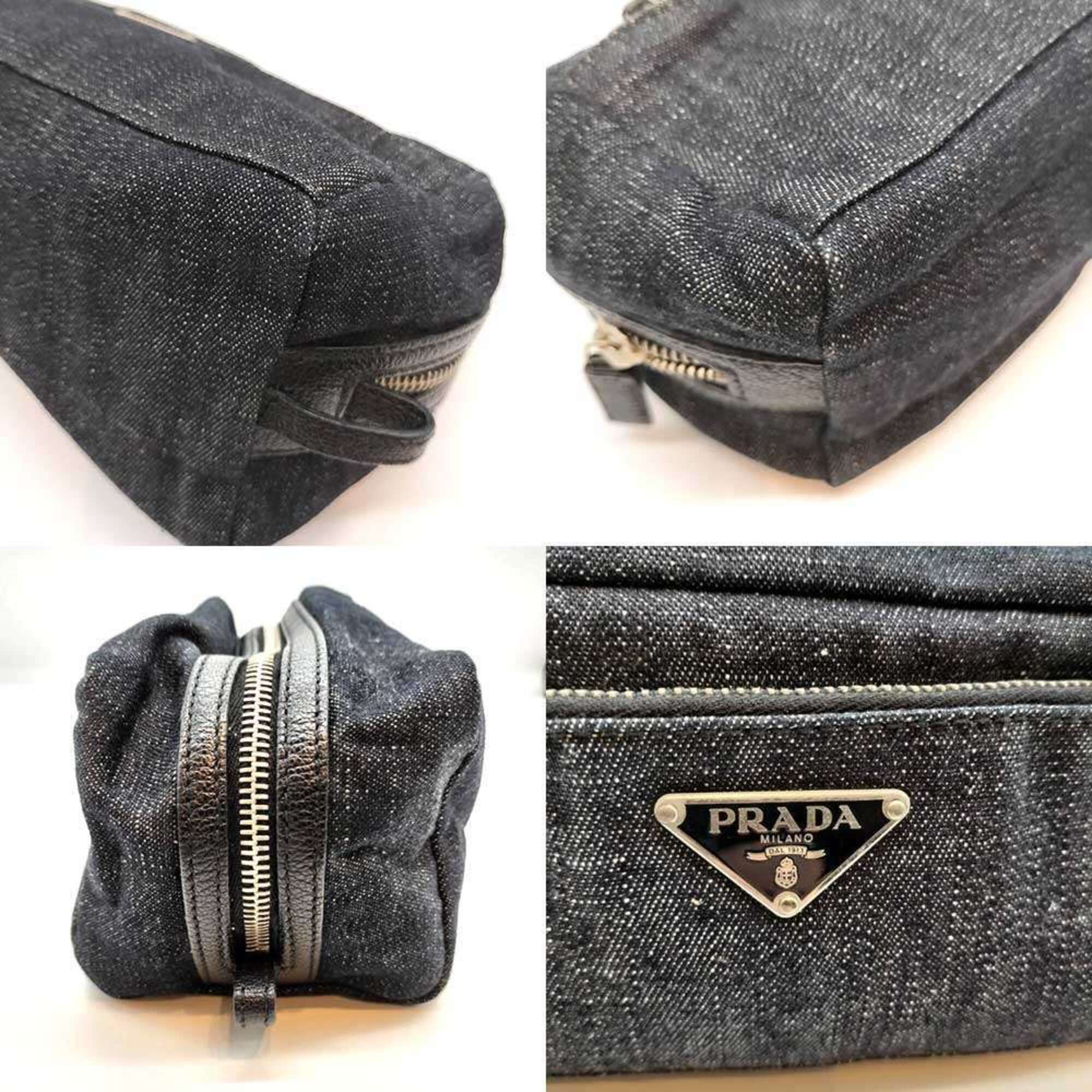 Prada Prada Multi Pouch, Denim Canvas, Navy, Triangle Design, Women's PRADA Size ONE SIZE - 4 Thumbnail
