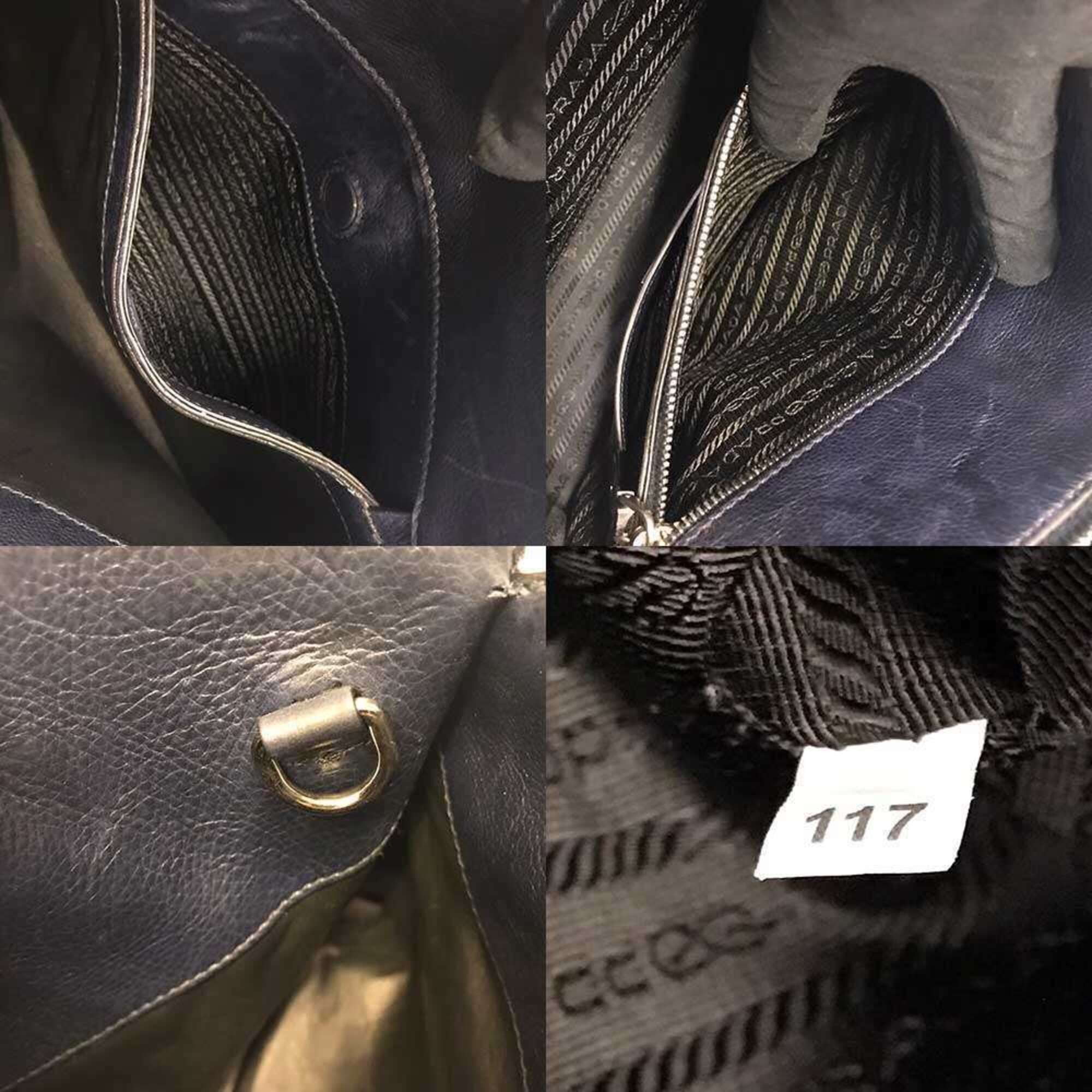 Prada Prada Vitello Daino Leather Handbag Triangle Navy PRADA Size ONE SIZE - 8 Thumbnail