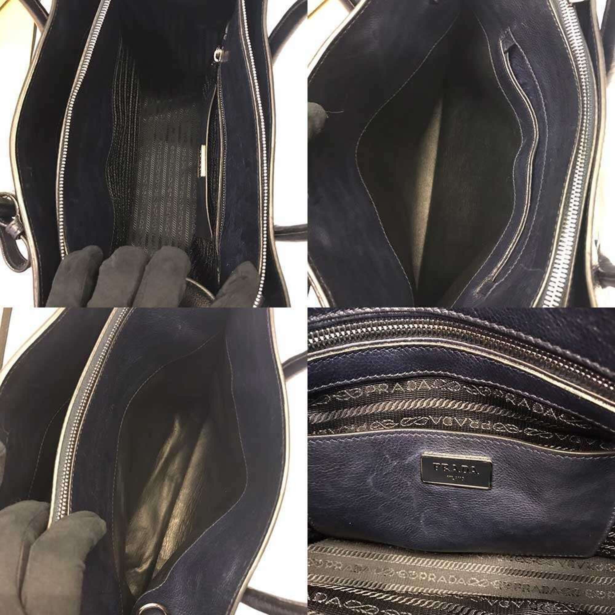 Prada Prada Vitello Daino Leather Handbag Triangle Navy PRADA Size ONE SIZE - 7 Thumbnail