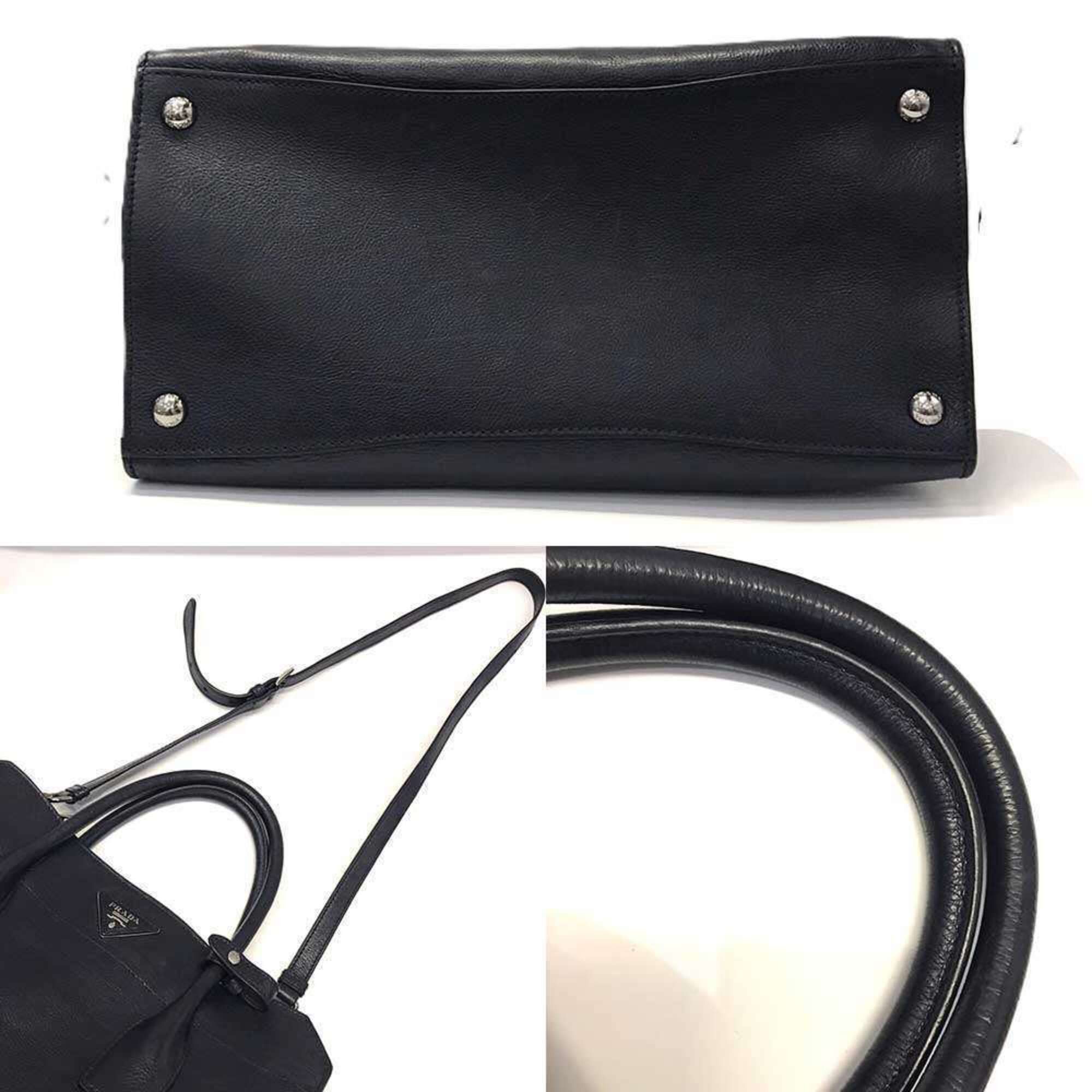 Prada Prada Vitello Daino Leather Handbag Triangle Navy PRADA Size ONE SIZE - 4 Thumbnail