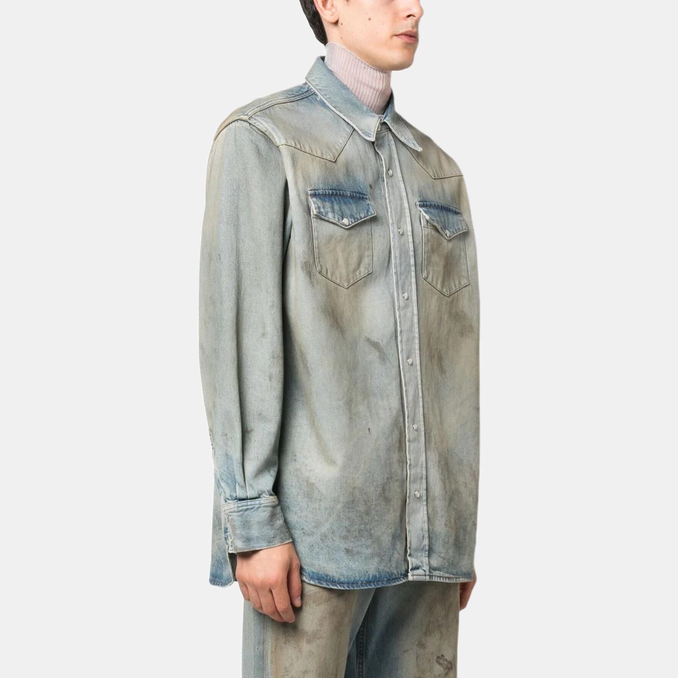 Acne Studios Acne Studios Distressed Denim Shirt Size 50 Size US M / EU 48-50 / 2 - 8 Thumbnail