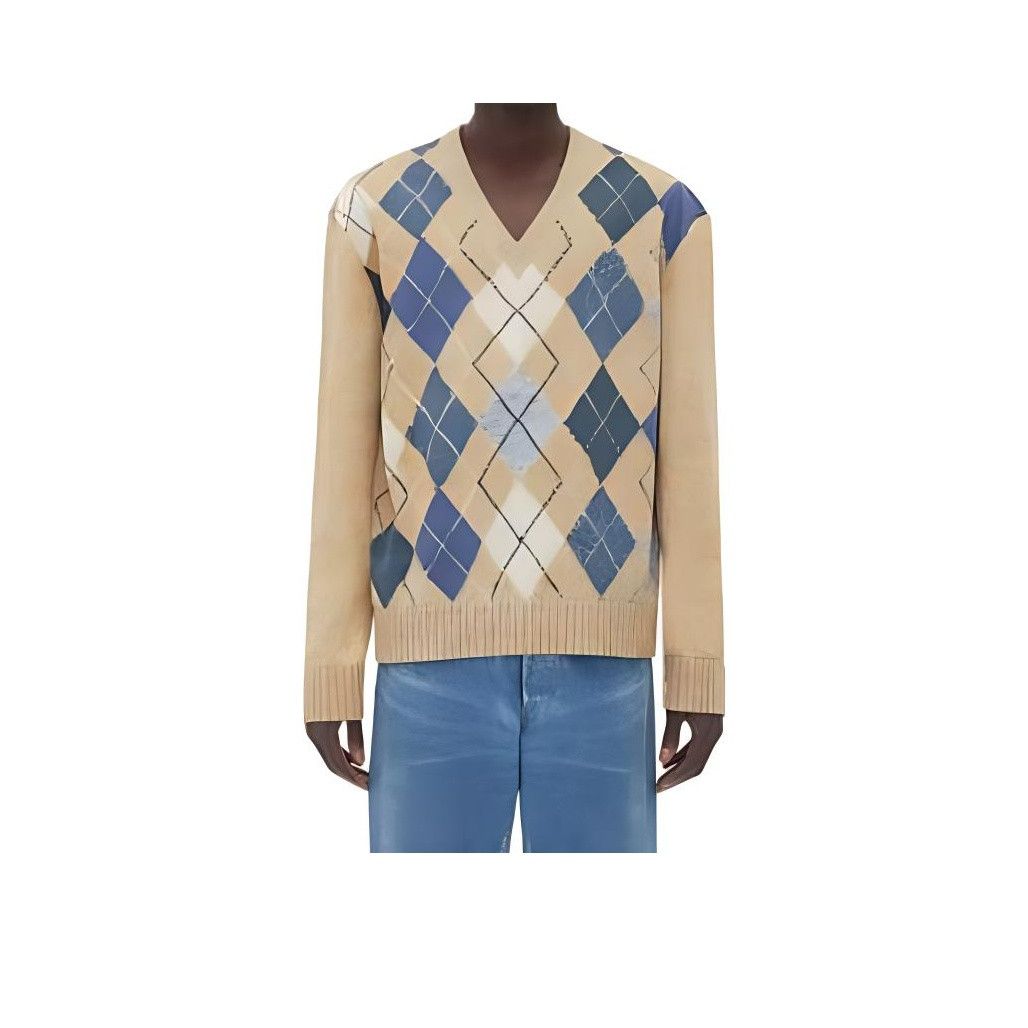 Bottega Veneta Bottega Veneta Argyle Leather V-Neck Sweater Size M Size US M / EU 48-50 / 2 - 7 Thumbnail