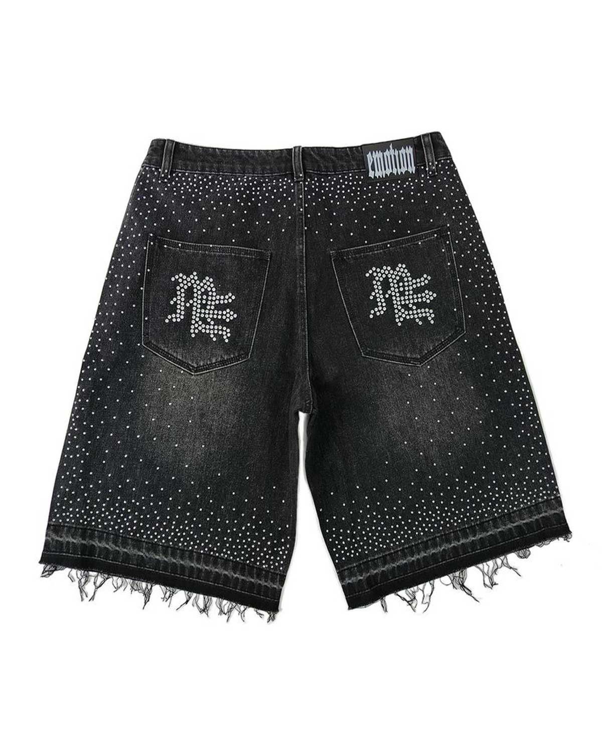 Other Mixed Emotions "ME" Rhinestone Denim Shorts Black Size US 38 / EU 54 - 2 Thumbnail