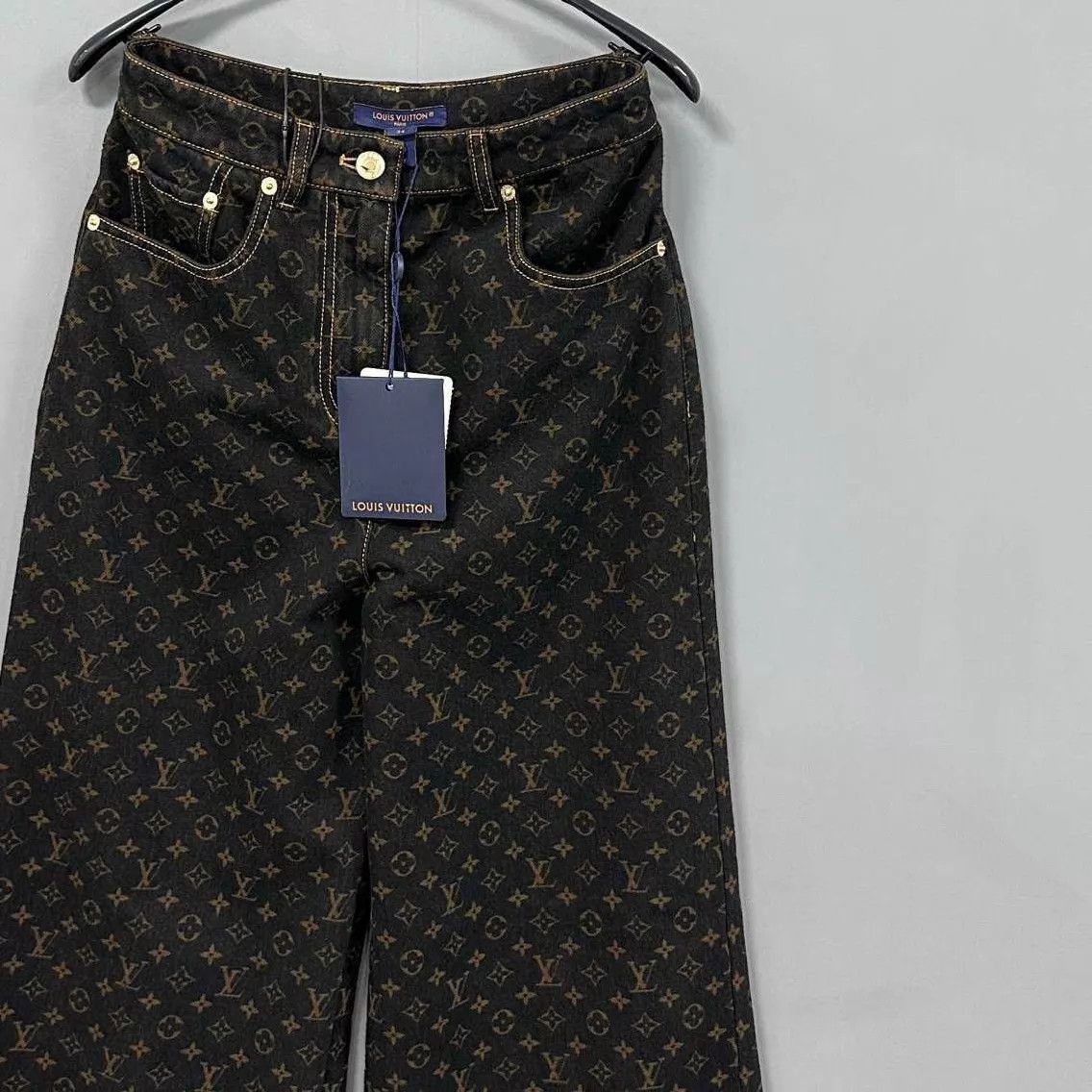 Louis Vuitton Wide Leg Jeans with Monogram Print Size US 34 / EU 50 - 2 Thumbnail