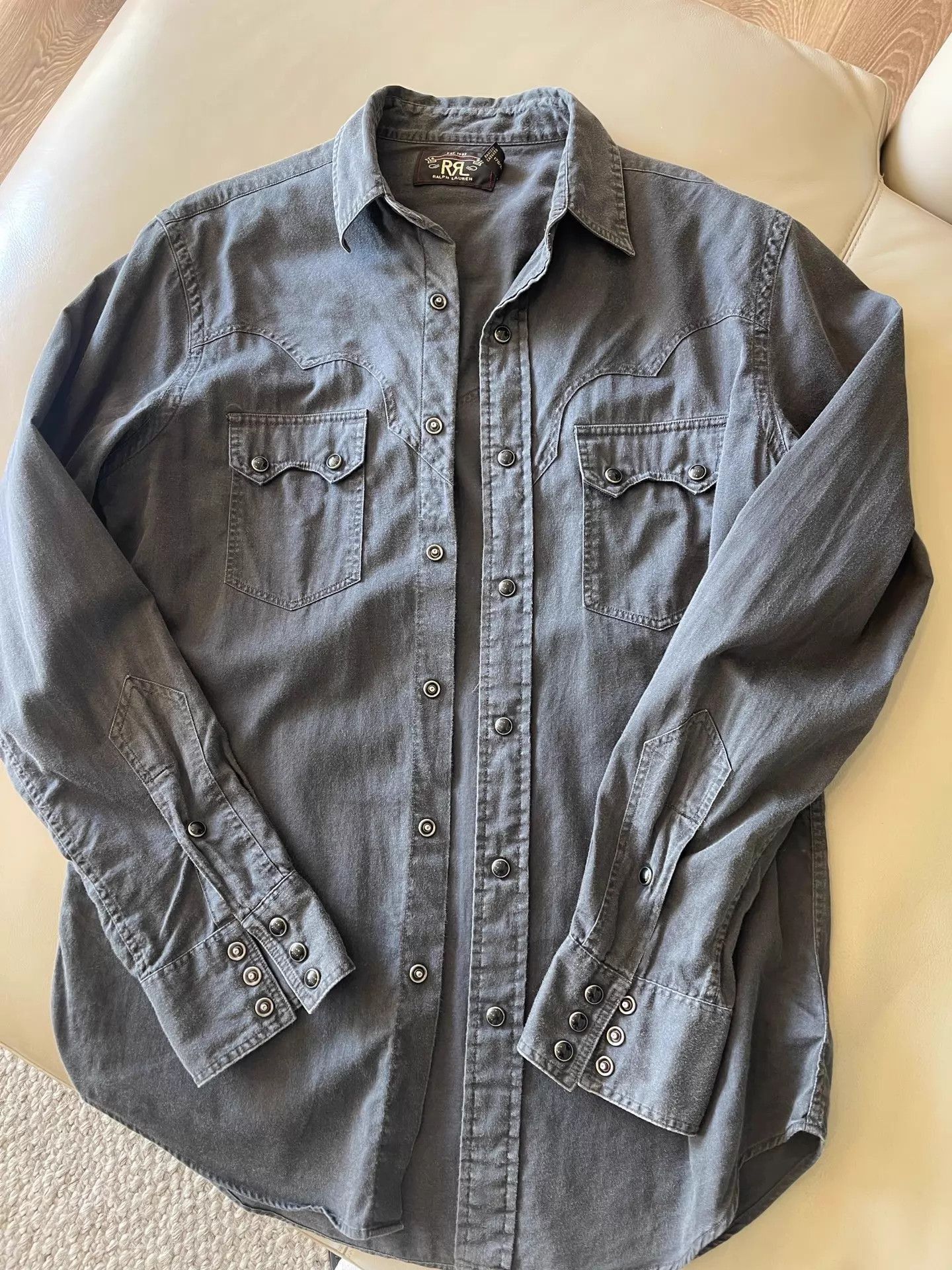 RRL Ralph Lauren Distressed Black Western Button-Up Shirt Size US S / EU 44-46 / 1 - 2 Thumbnail