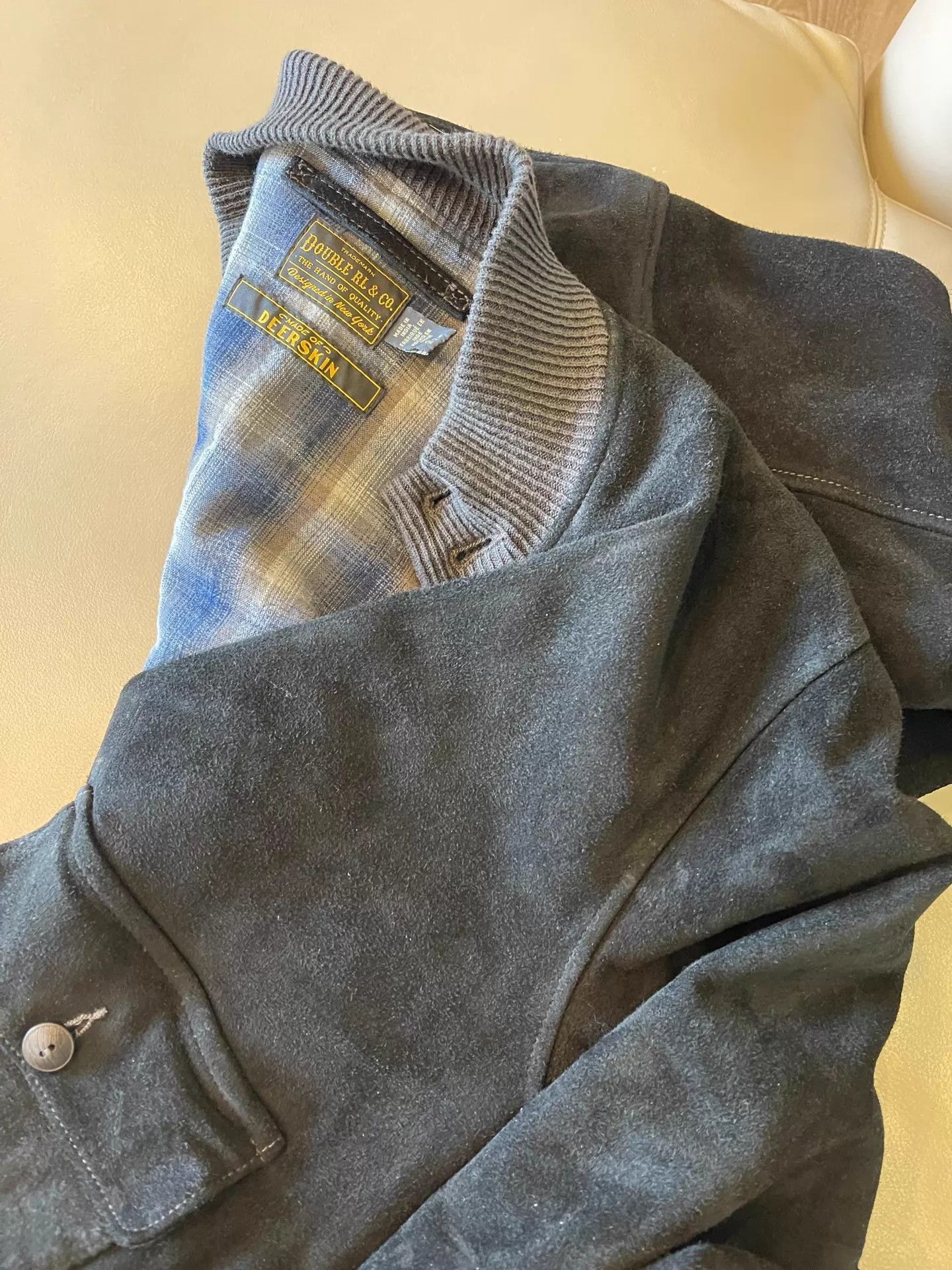 RRL Ralph Lauren Reversed Deer Suede Pilot Jacket in Black Size US S / EU 44-46 / 1 - 8 Thumbnail