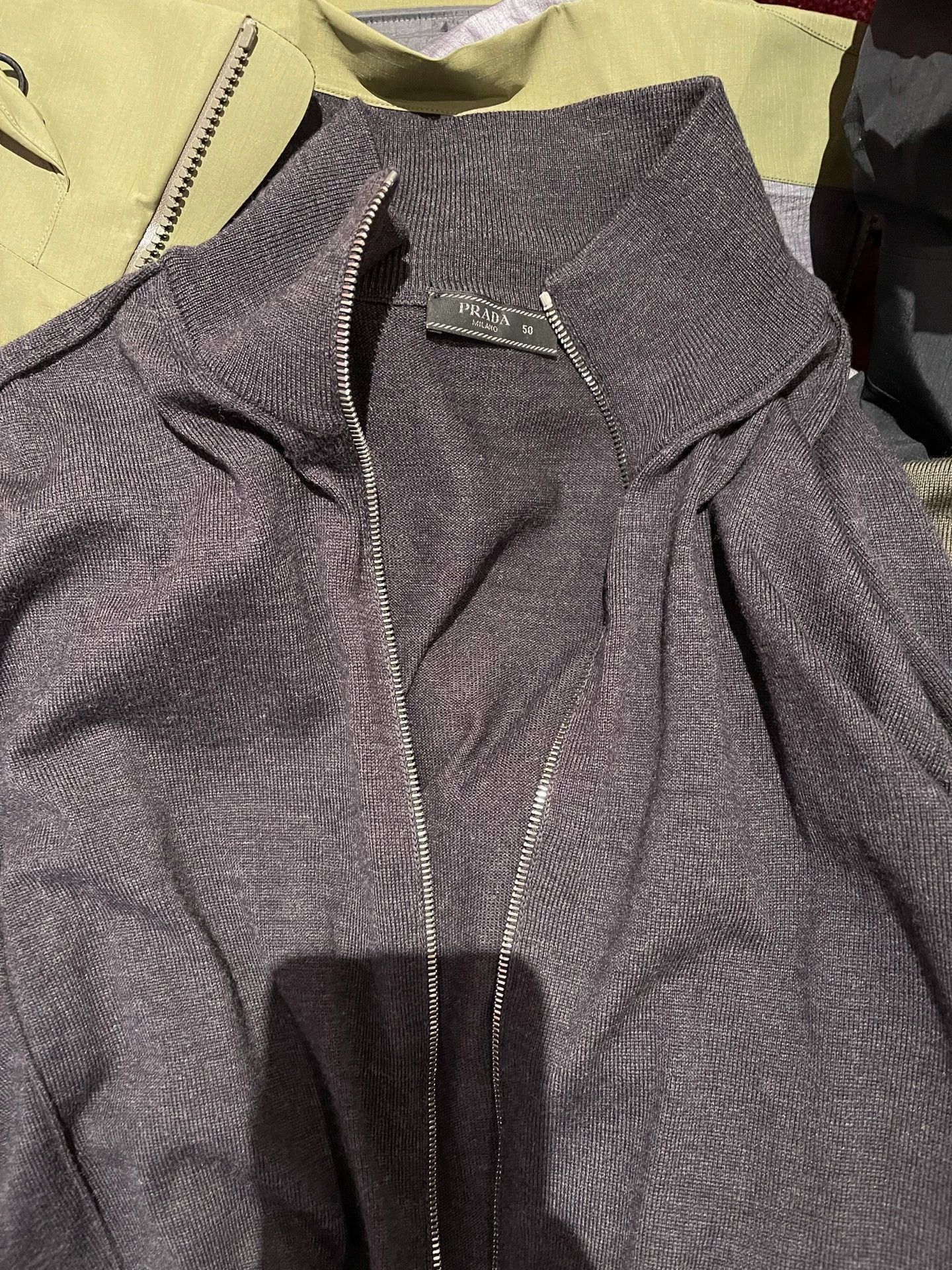 Prada Olive Green Wool Cardigan in Excellent Condition Size US M / EU 48-50 / 2 - 2 Thumbnail
