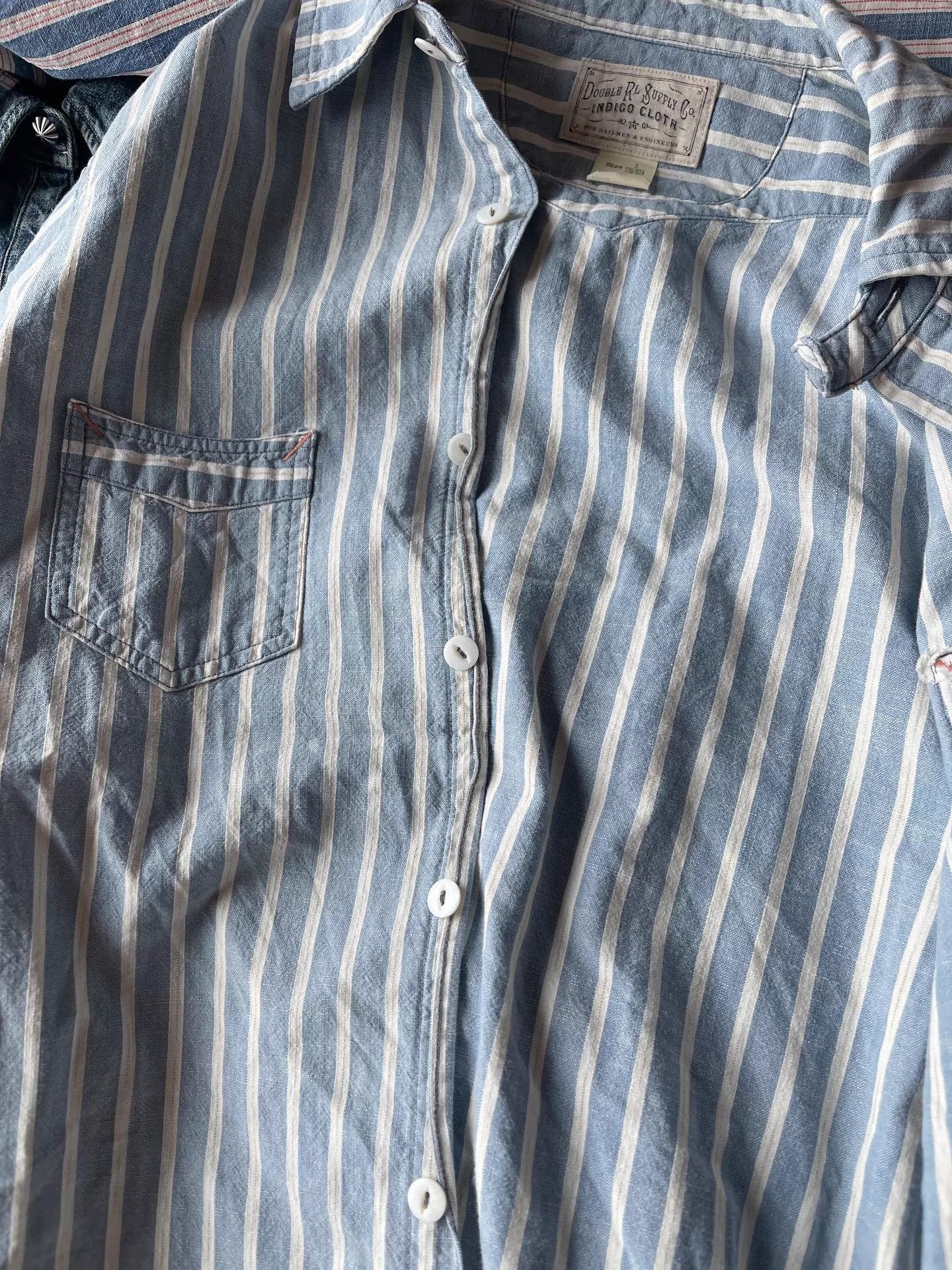 RRL Ralph Lauren Light Blue Vertical Stripe Western Shirt Size US S / EU 44-46 / 1 - 4 Thumbnail