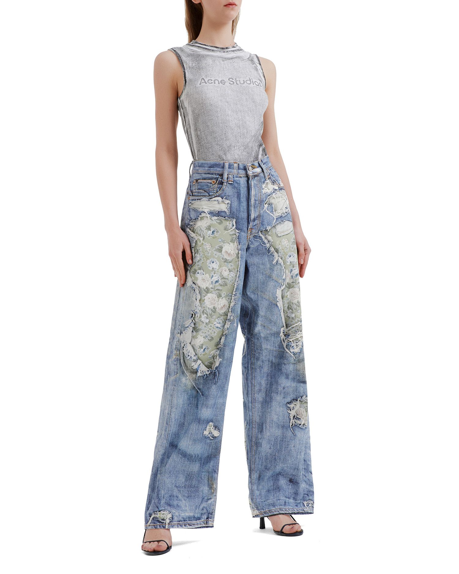Acne Studios Acne Studios Ripped Floral Spliced Design Jeans Size 26" / US 2 / IT 38 - 2 Thumbnail