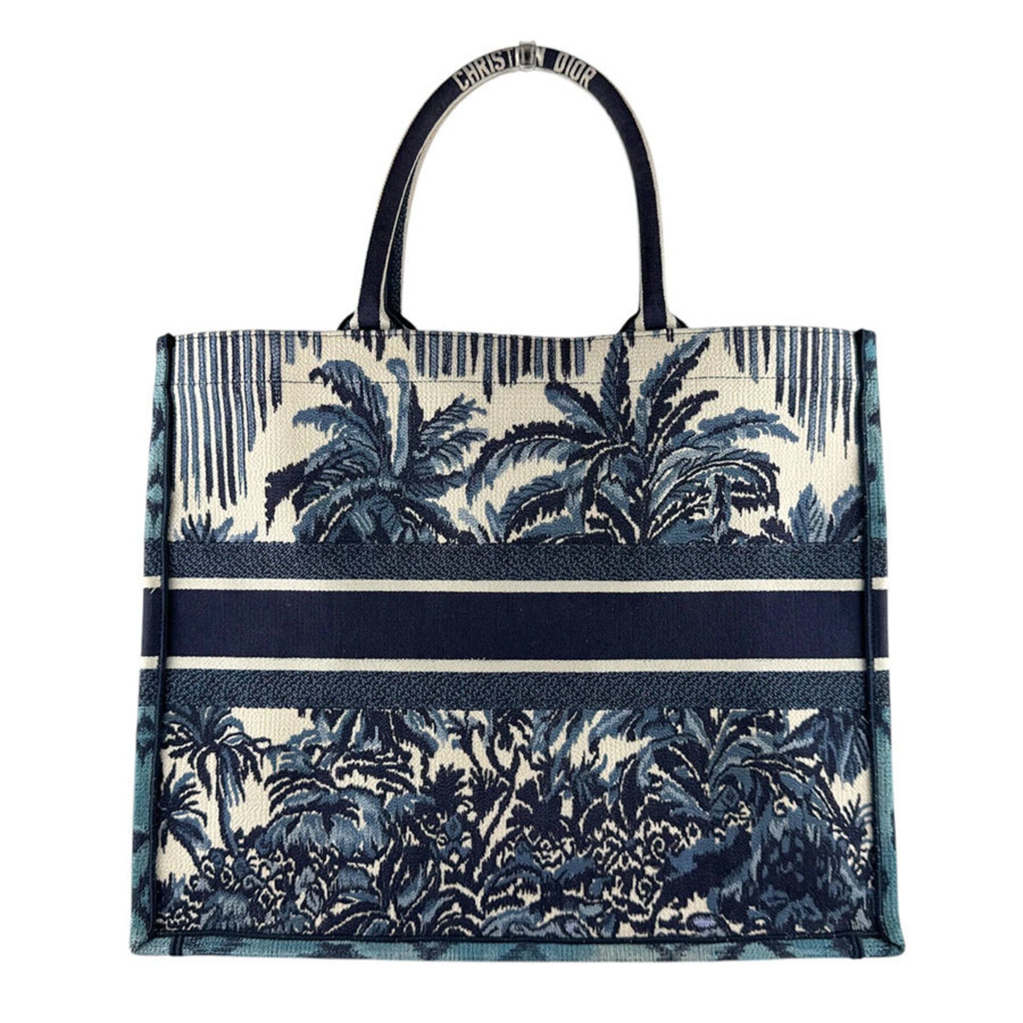 Dior Christian Dior handbag, Book Tote, large, canvas, navy, women's, z9878 Size ONE SIZE - 3 Thumbnail